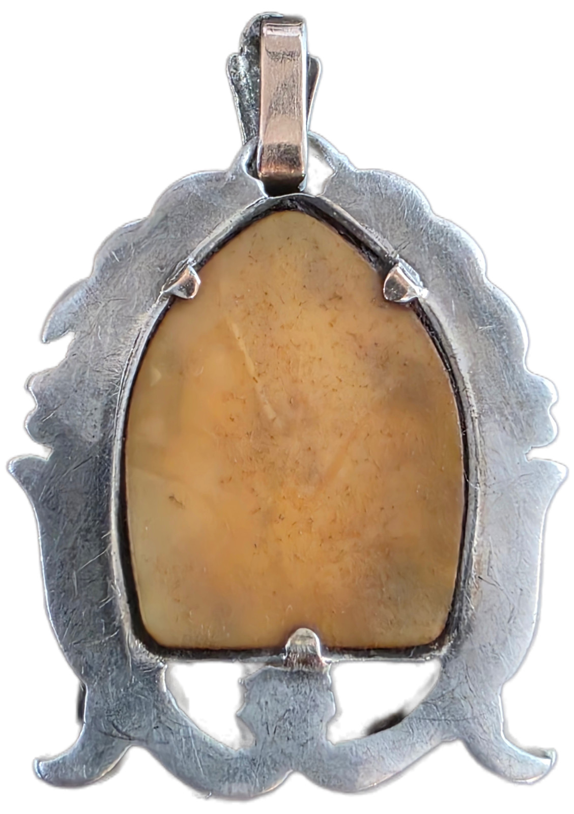 Antique Silver-Gilt Devotional Pendant with Mother-of-Pearl Madonna, c. 1890