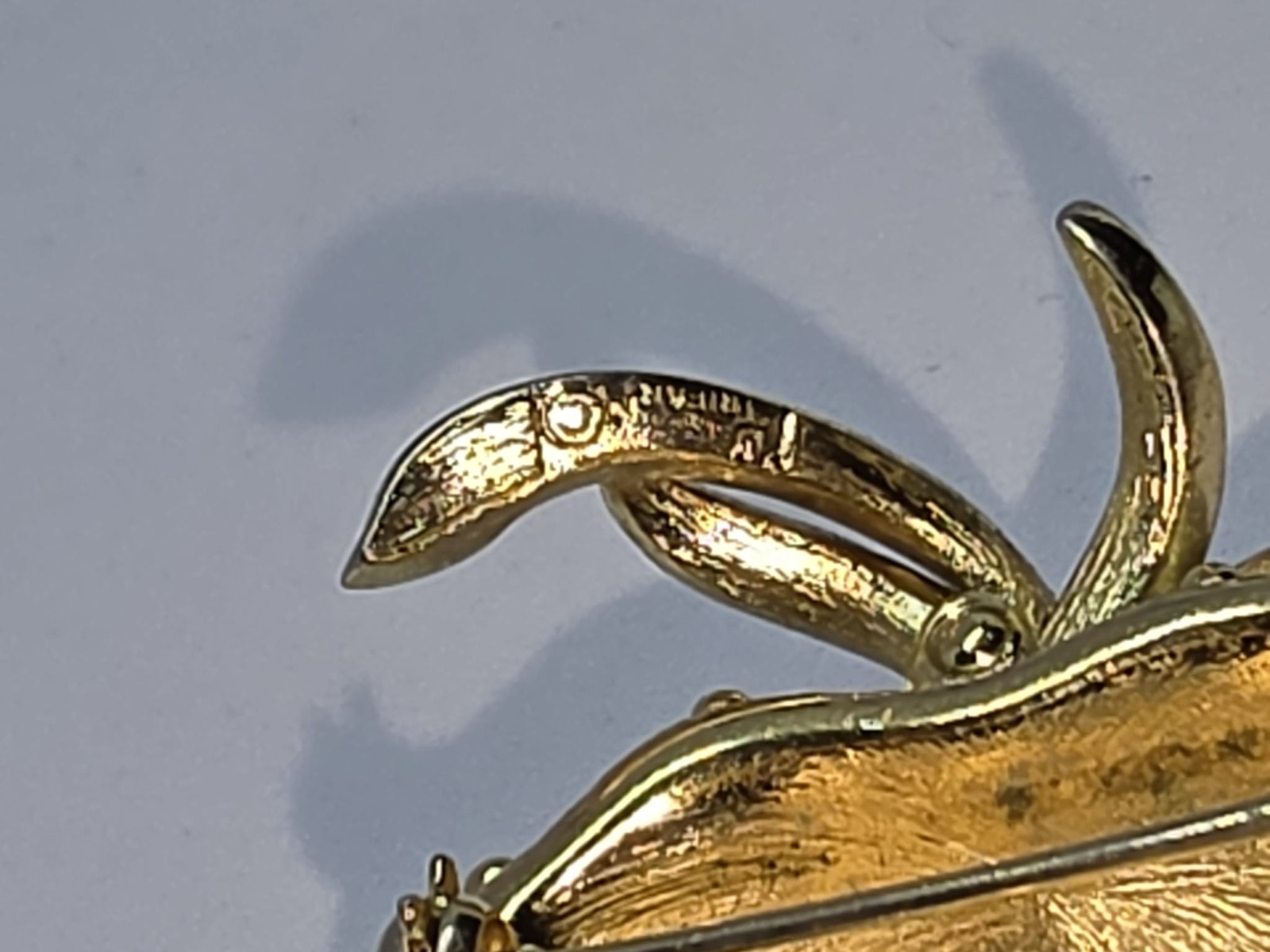 Vintage Crown Trifari Strawberry Brooch Textured Gold Finish