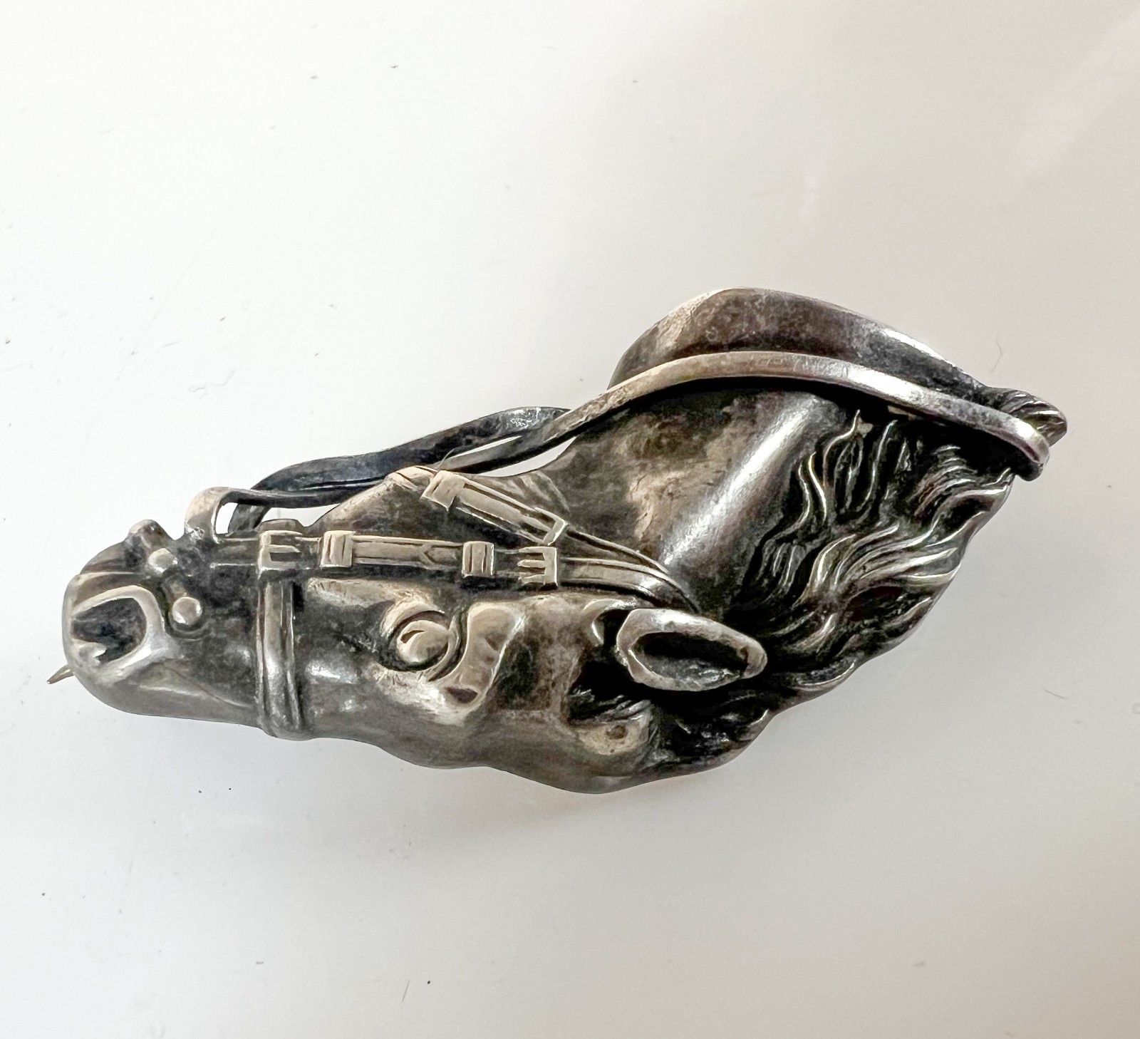 Victorian Sterling Silver Horse Head Equestrian Brooch