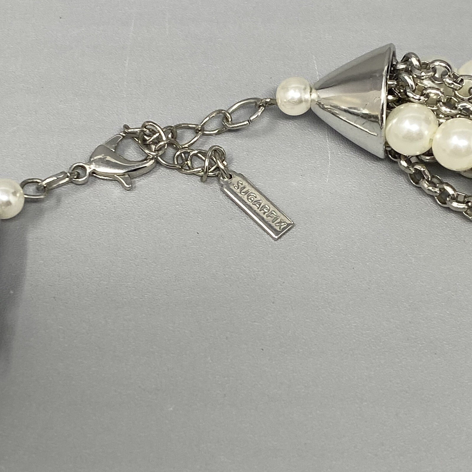 Sugarfix Baublebar Necklace Torsade Imitation Pearl Silver Tone Chain Twist 21″