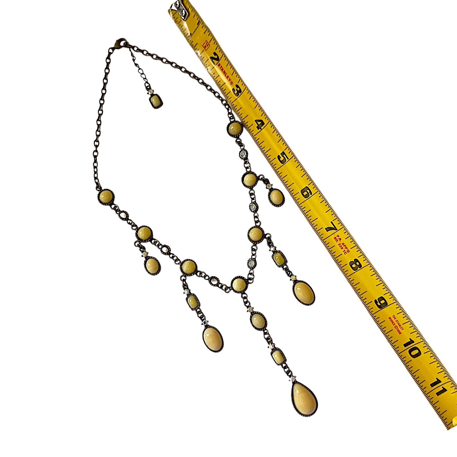 Vtg 90s Chandelier Bib Necklace Statement Egg Yolk Cabochon Art Nouveau Collar