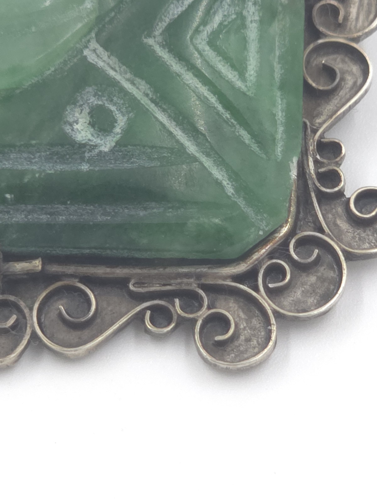 Vintage Taxco 980 Sterling Silver Carved Jadeite Aztec Warrior Brooch