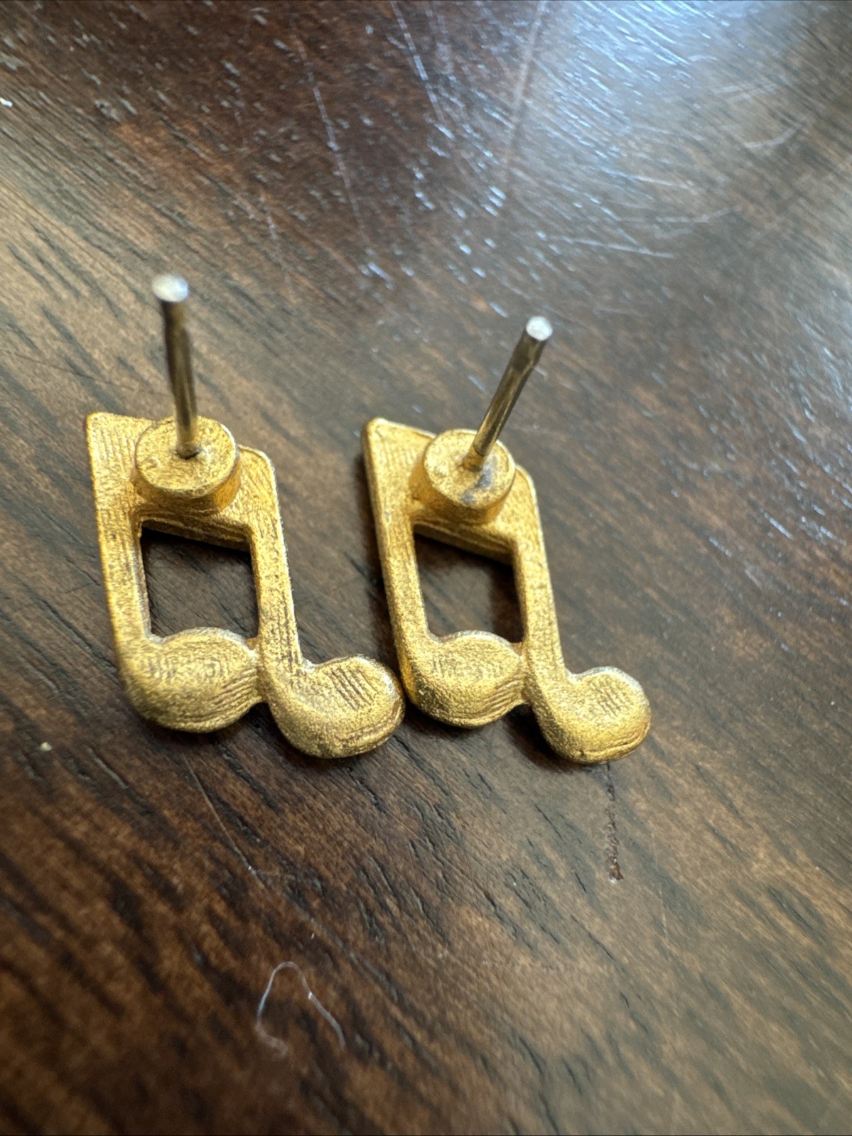 Vtg Earrings Small Florentine Music Eighth 8th Notes Gold Toned Studs 1980s J