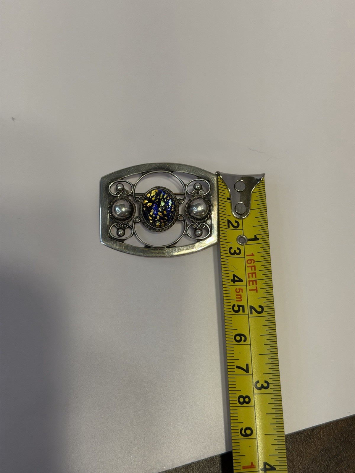 Vintage Mexican Sterling Silver Brooch R.J.R. 925 Art Glass Abalone Pin 1 5/8”