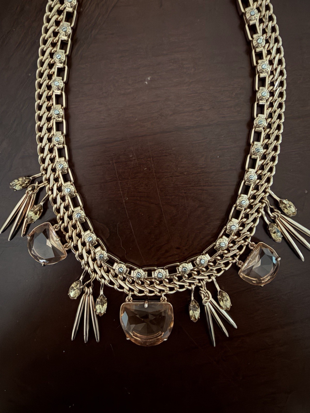 Vintage Henri Bendel Rose Gold Necklace, Peach Swarovski Stones