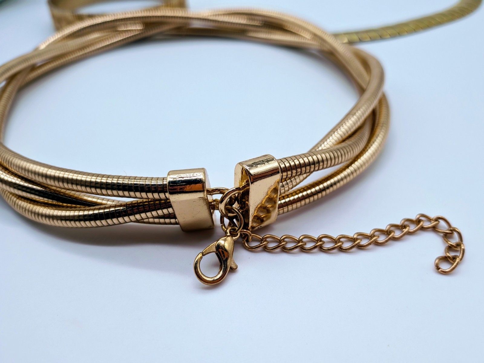 Gold Tone Jewelry Set Braided Snake Chain Choker, Anklet, And Bangle (B145)