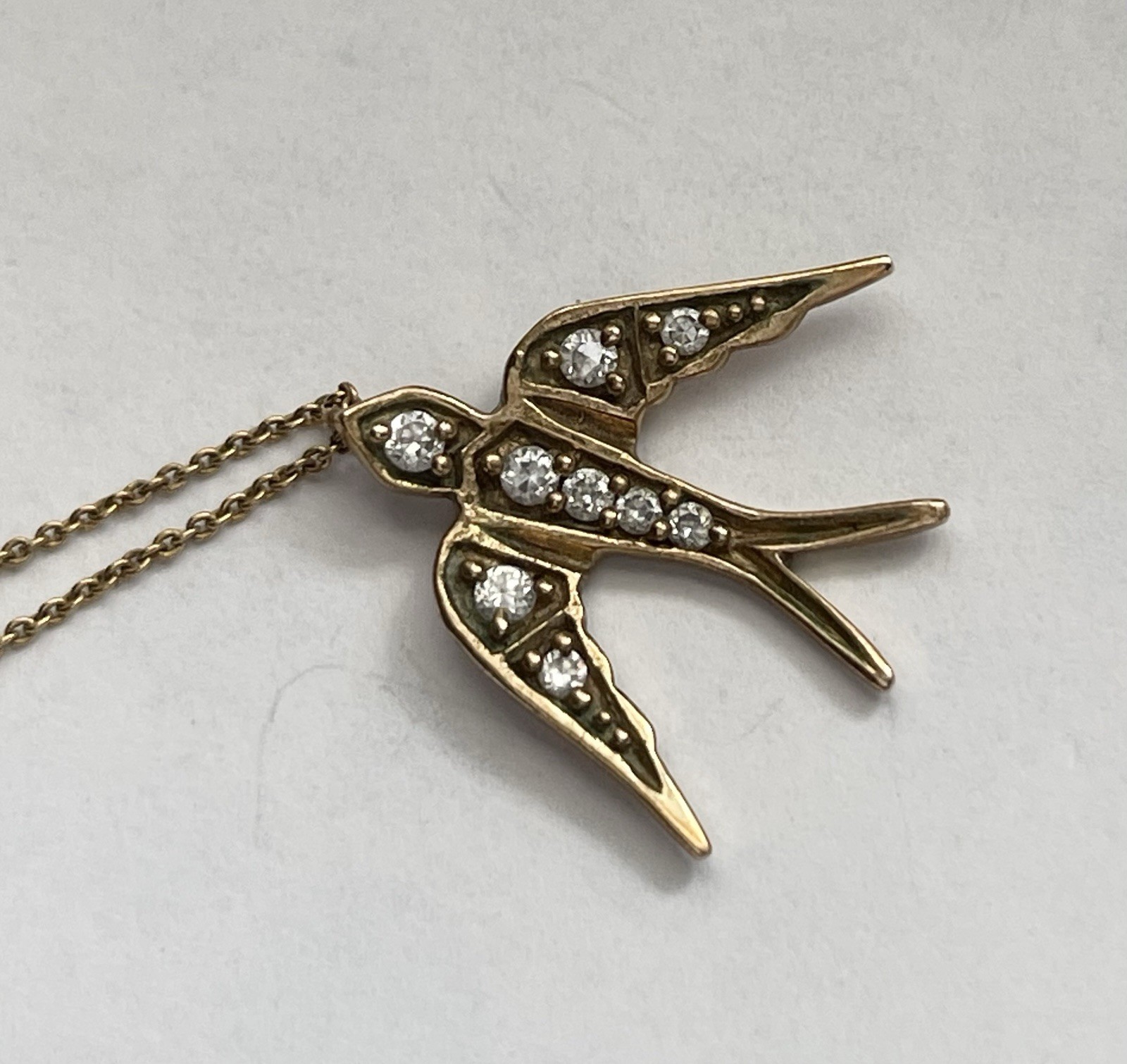 STELLA & DOT Necklace Sterling Silver Vermeil Golden Bird Soar Pendant 16 – 18″