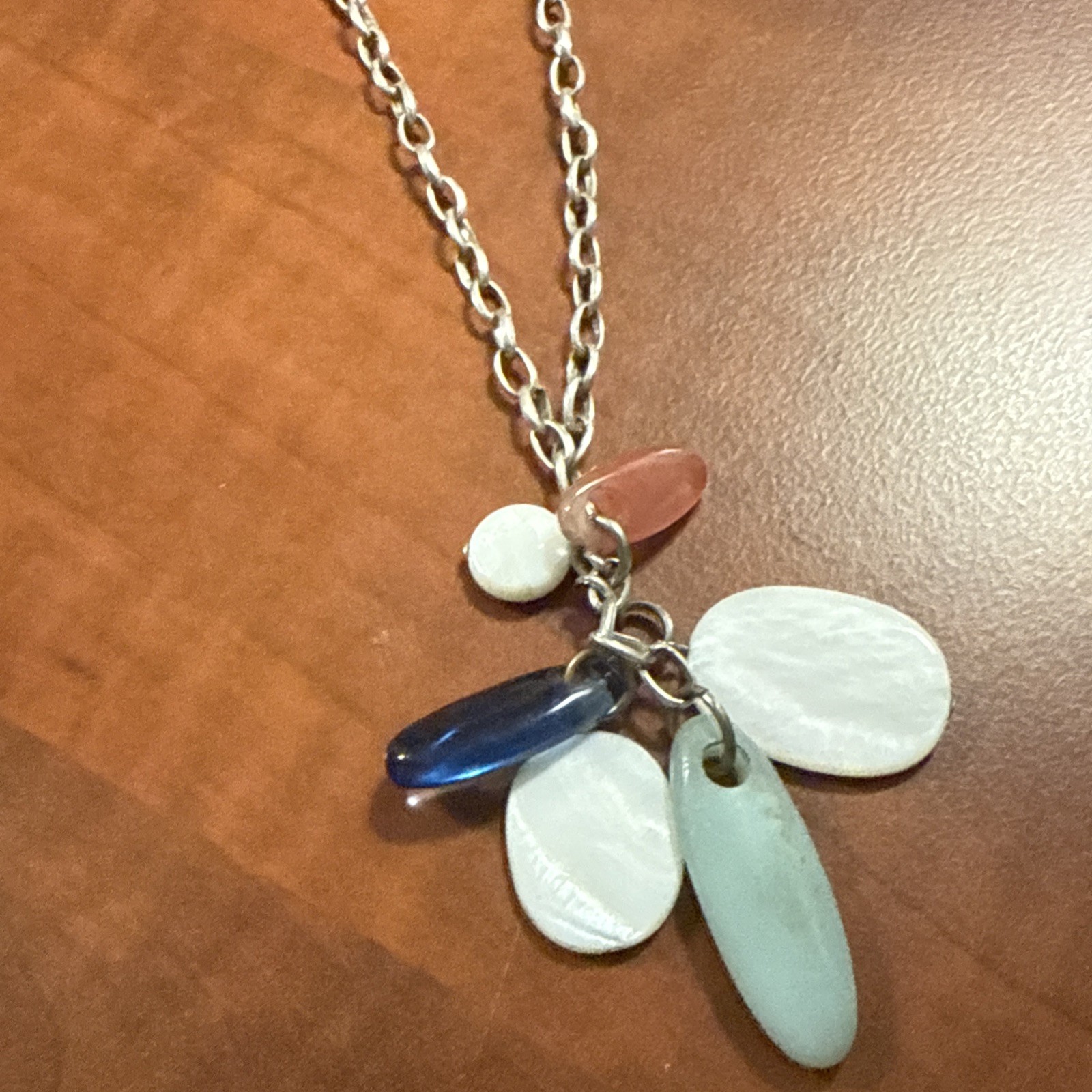 VTG Carolee Silver Tone Cluster Sea glass Shell Stone Fringe Necklace Beach Boho
