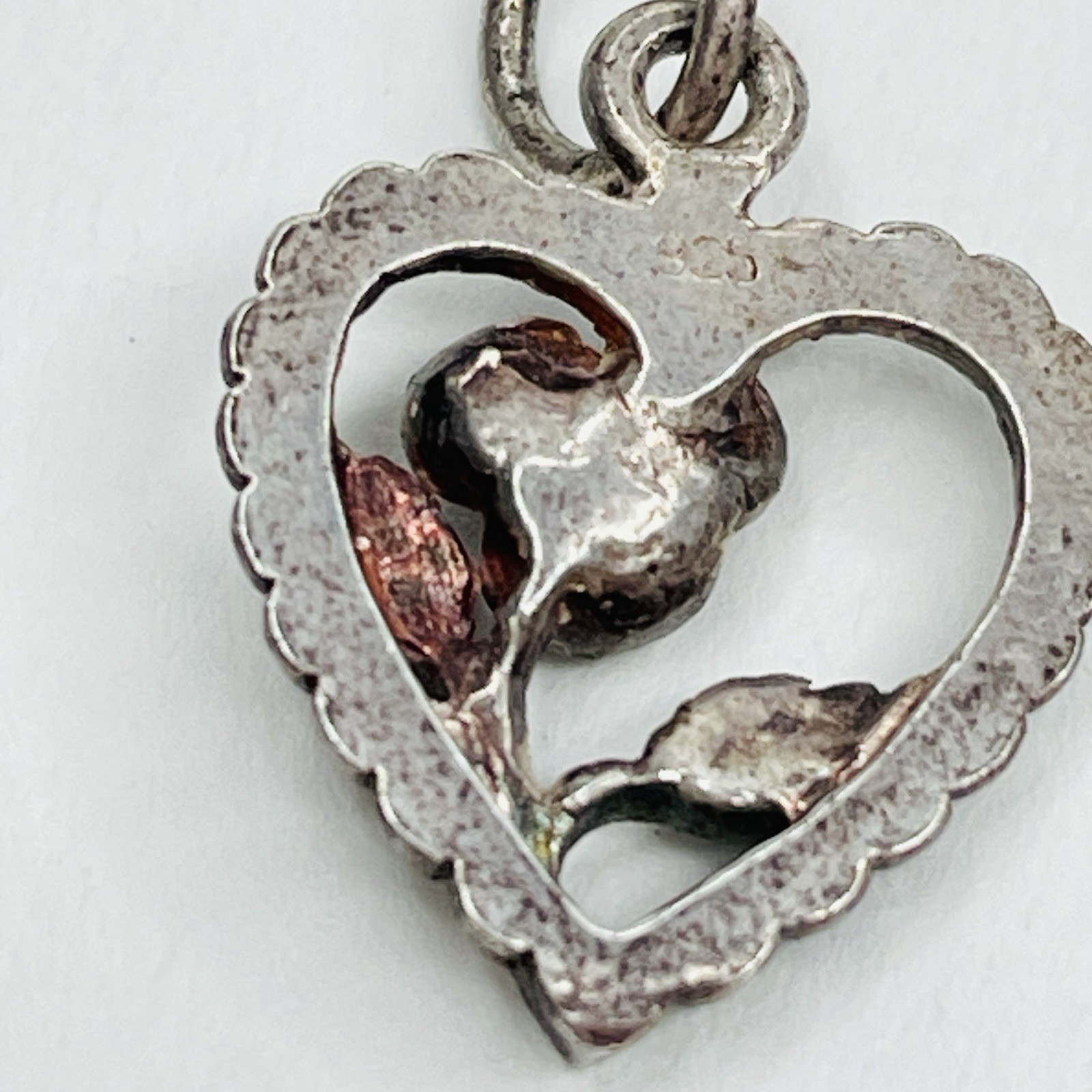 925 Sterling Silver Heart Charm Pendant Flower Yellow Rhinestone Mixed Metals