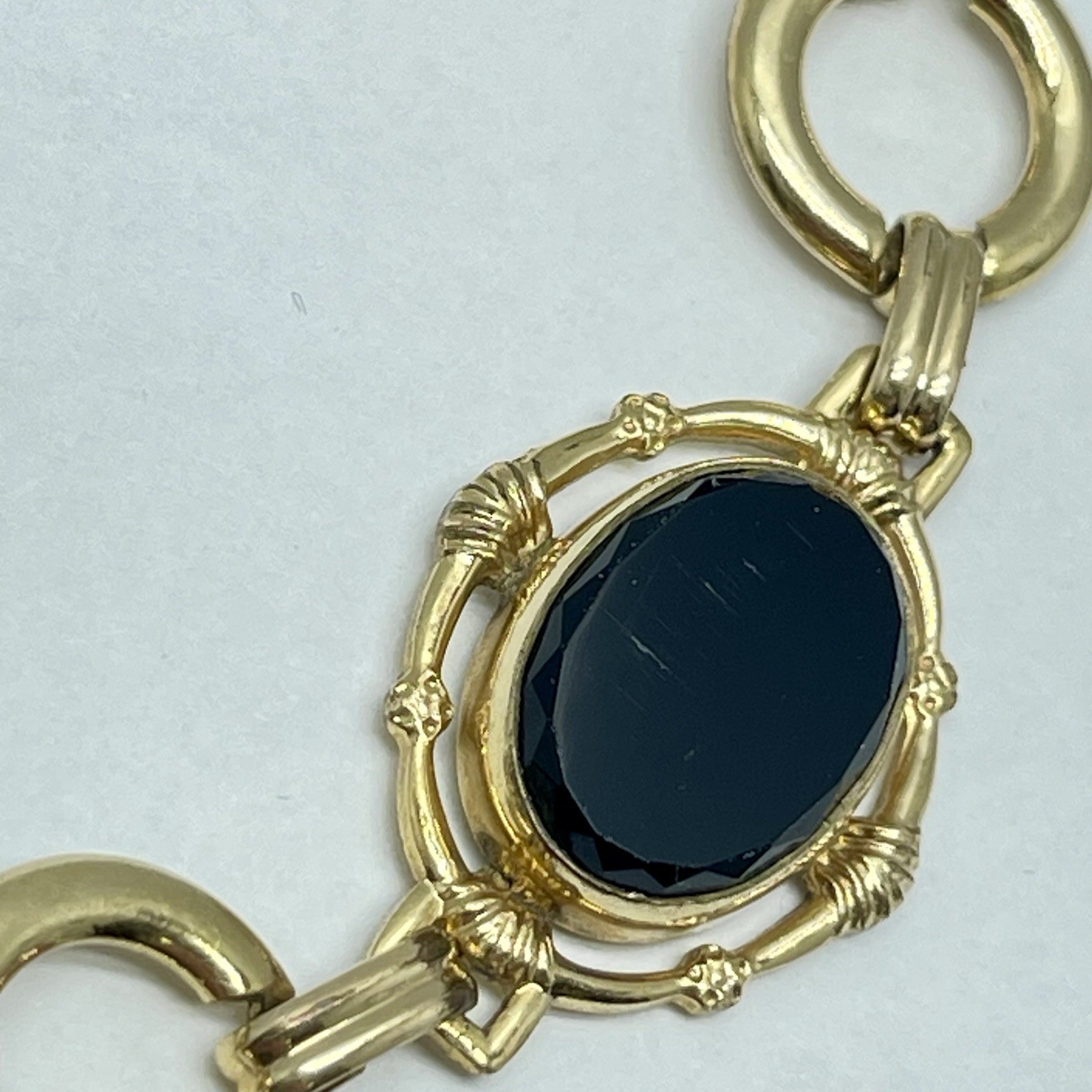 Vtg. CM 1/20 12KT GF Jewelry Set Necklace, Bracelet & Earrings Black Glass -MC
