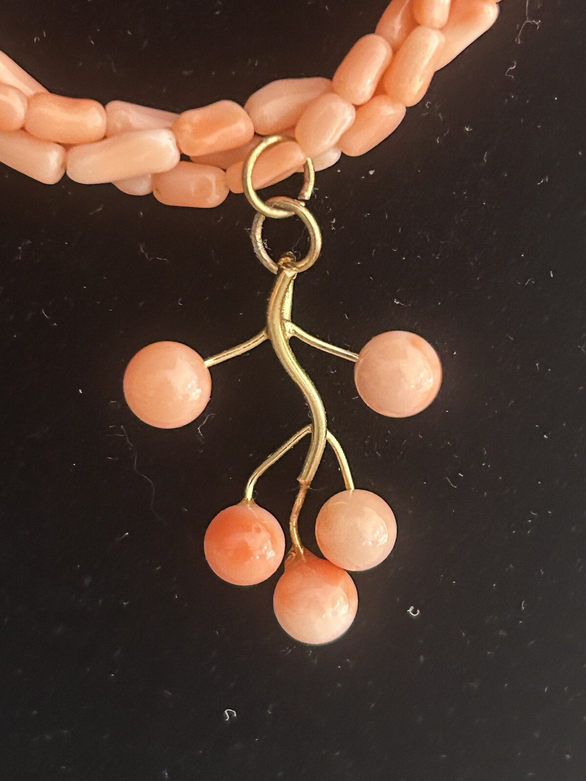 VTG Angel Skin Coral Tube Twisted Strand Necklace Pendant Genuine Pink Art Deco
