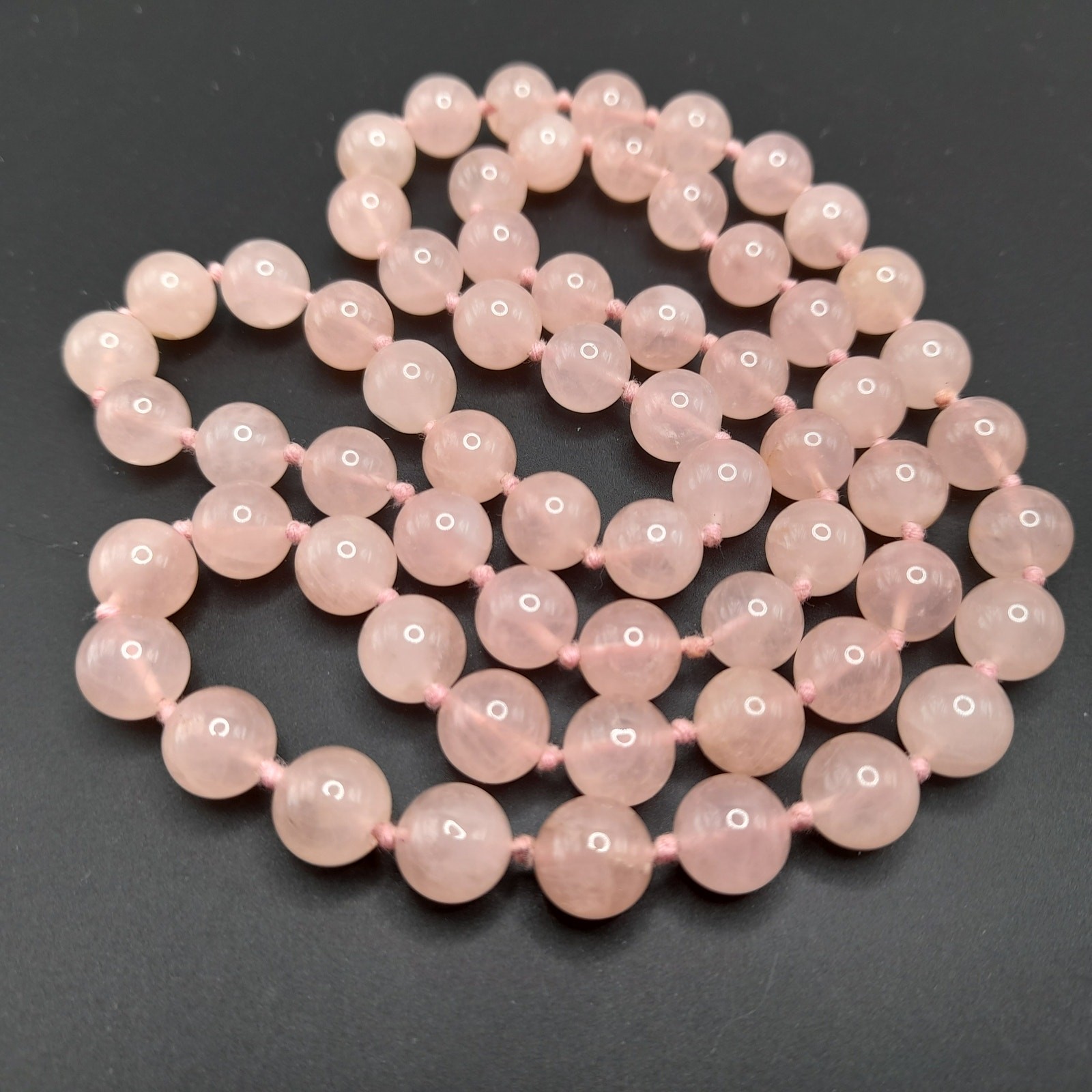Vintage Pink Quartz Hand-Knotted Necklace – 30 Inches, No Clasp