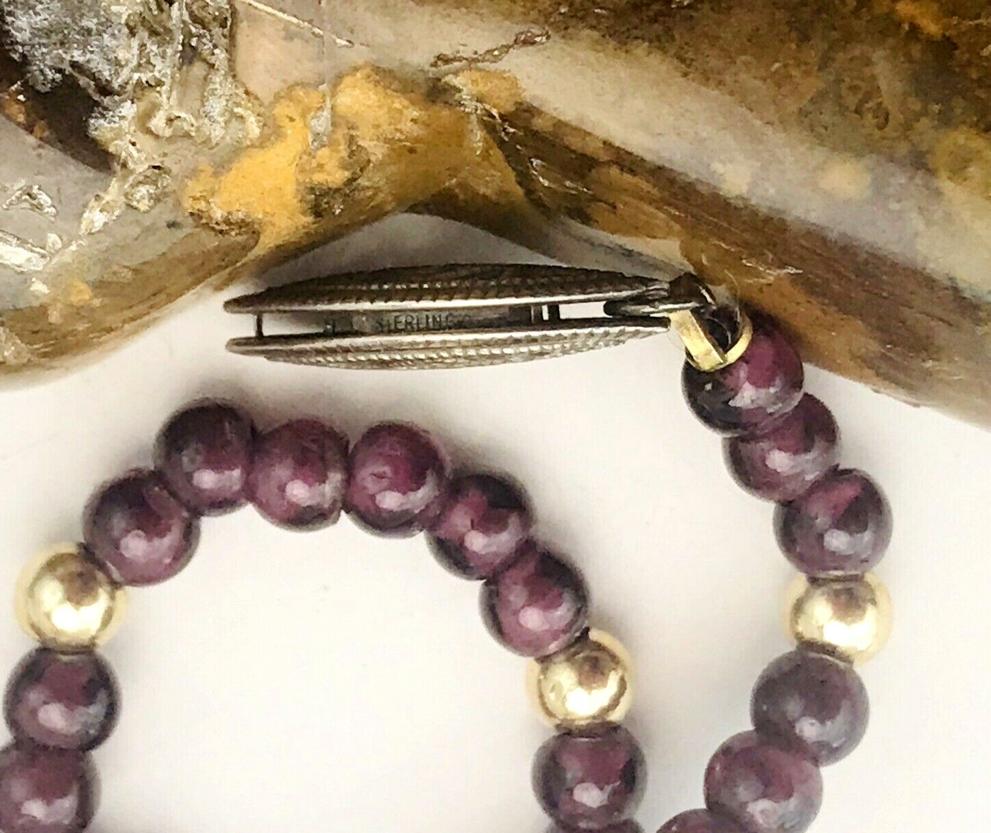 Vintage Purple Amethyst 18kt Gold Beaded Strand Necklace Sterling Silver Clasp