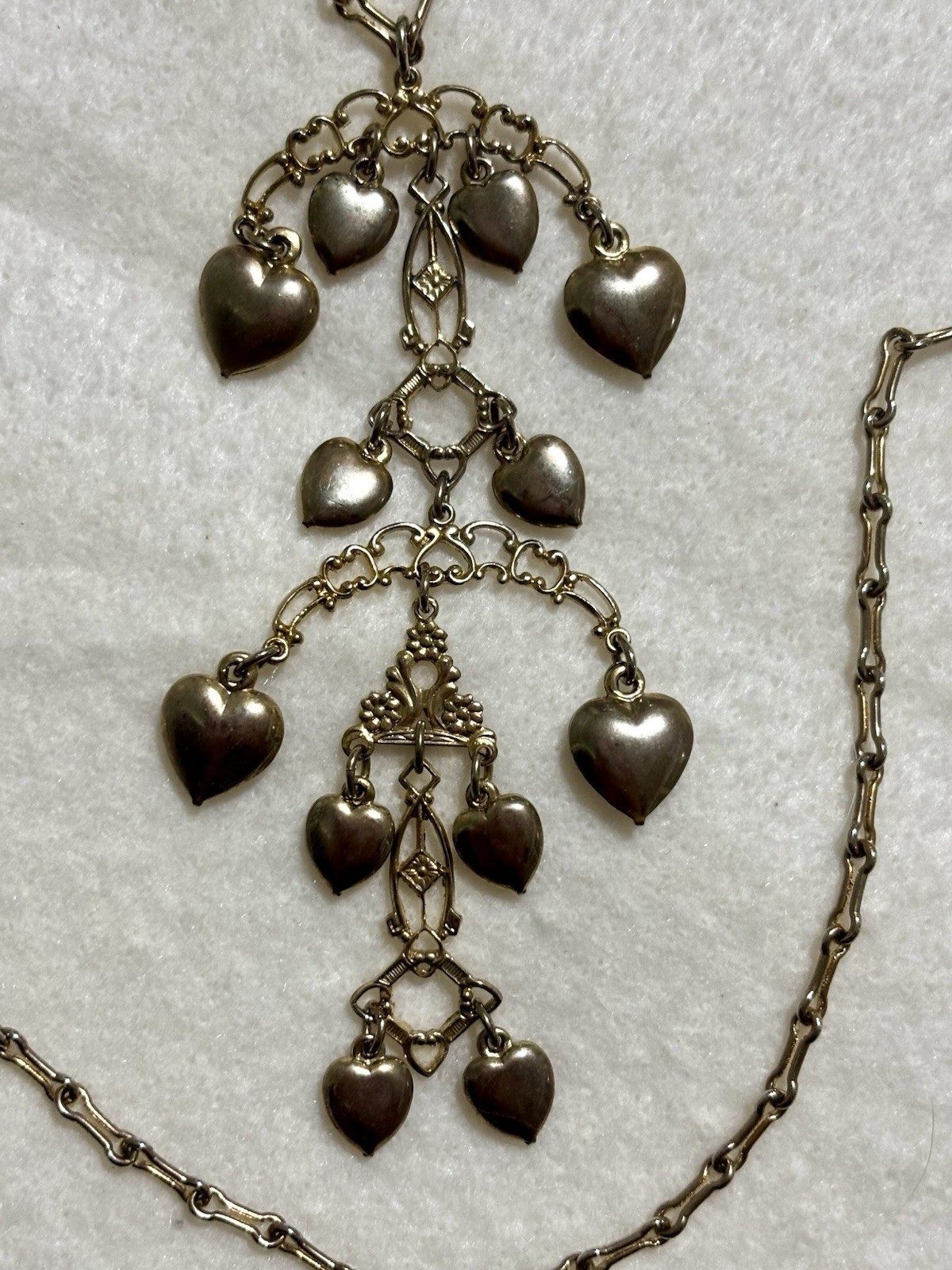 VTG Victorian Revival Heart Fringe Necklace Long 35” Statement Dangle Pendant