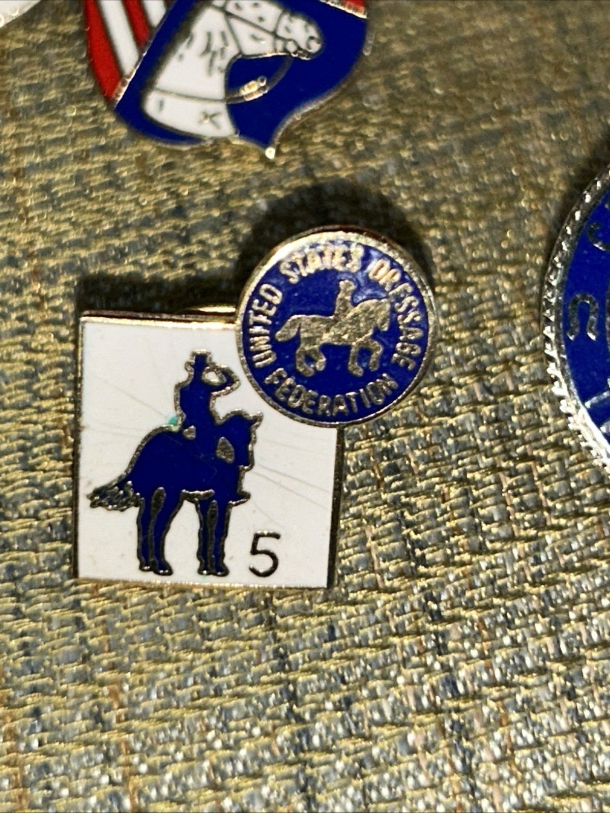 USET Equestrian Team Lettered Pin Red, White Blue Gold Tone Set Of 6 Plus 2 More