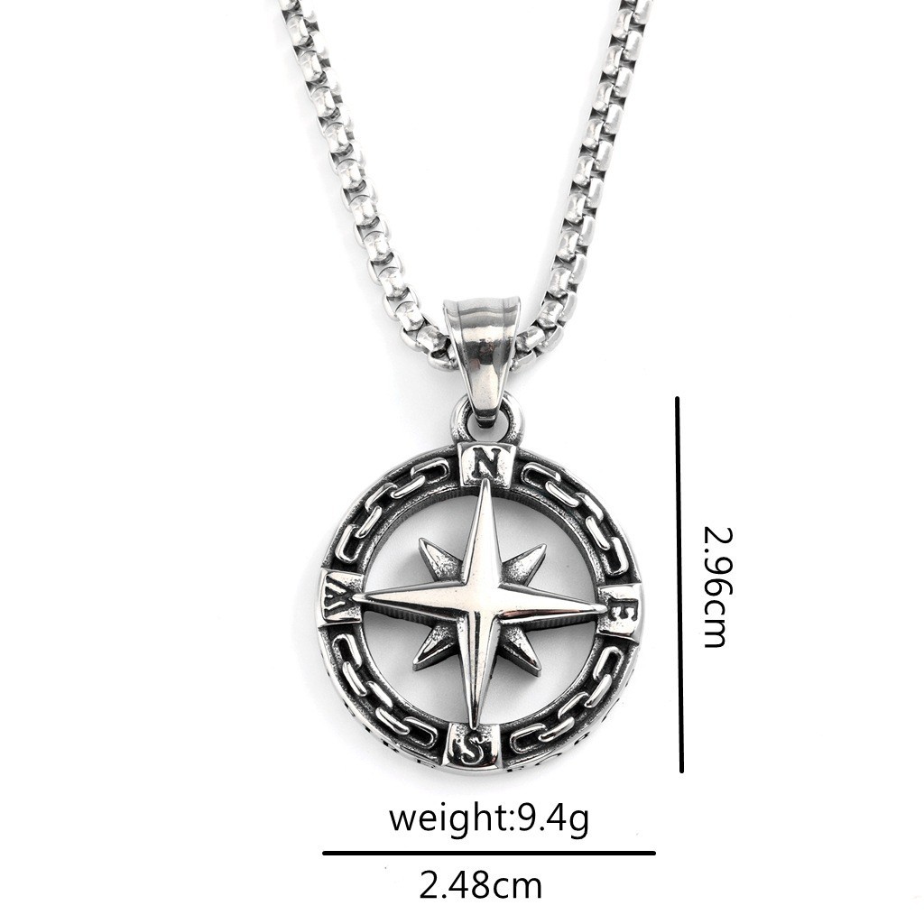 Stainless steel men’s and women’s single-sided compass pendant necklace