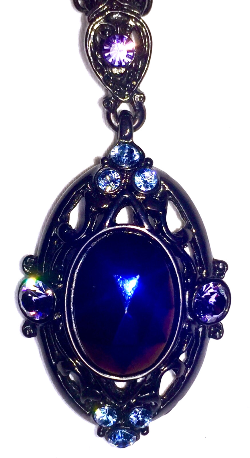 VINTAGE🇺🇸1928 PURPLE+BLUE AUSTRIAN CRYSTAL BLACK GUNMETAL NECKLACE LN✨VTG✨HTF