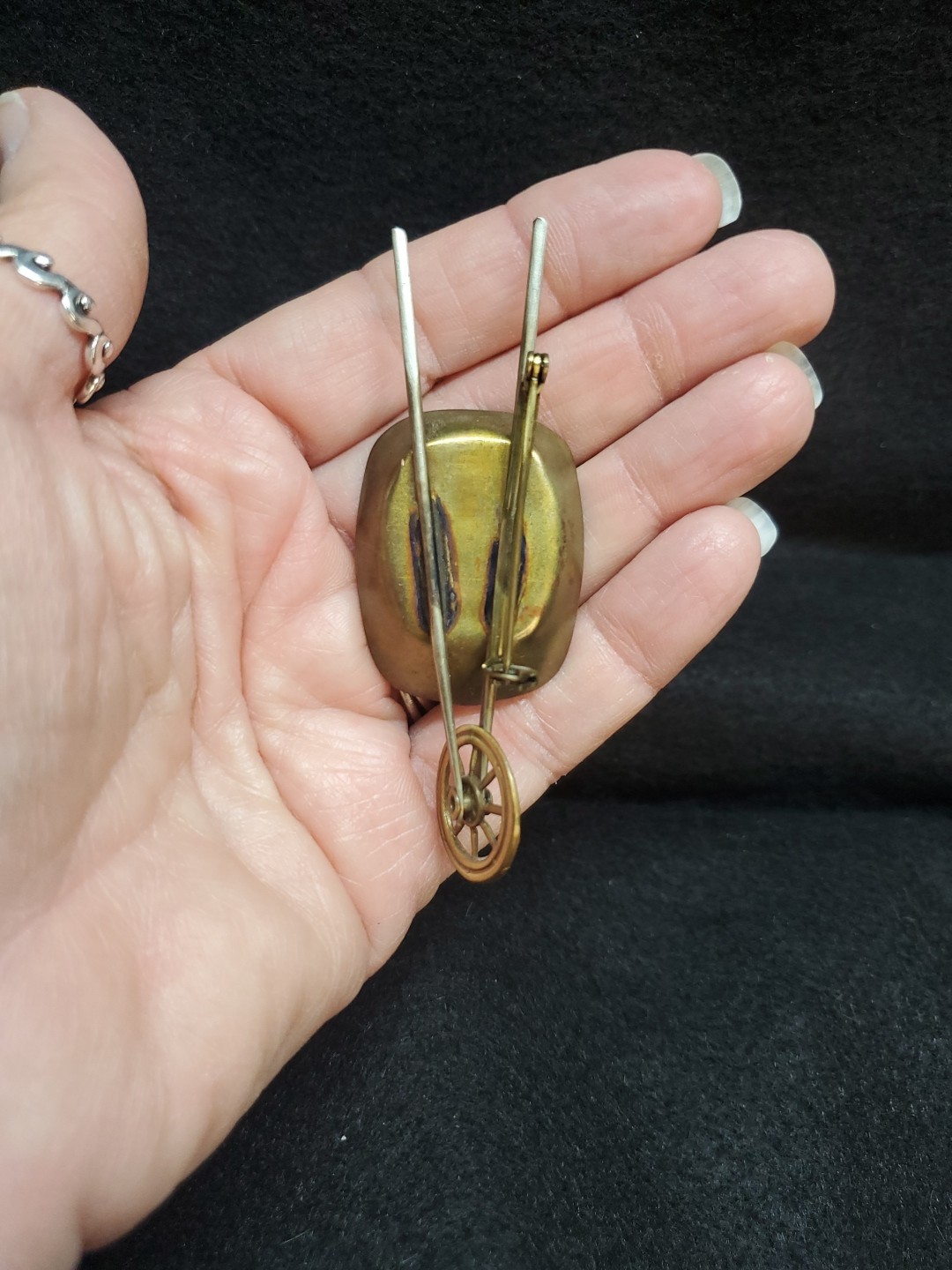 Vintage Brass & Metal Wheelbarrow Brooch Pin 3.25” x 1.25” Collectible Novelty