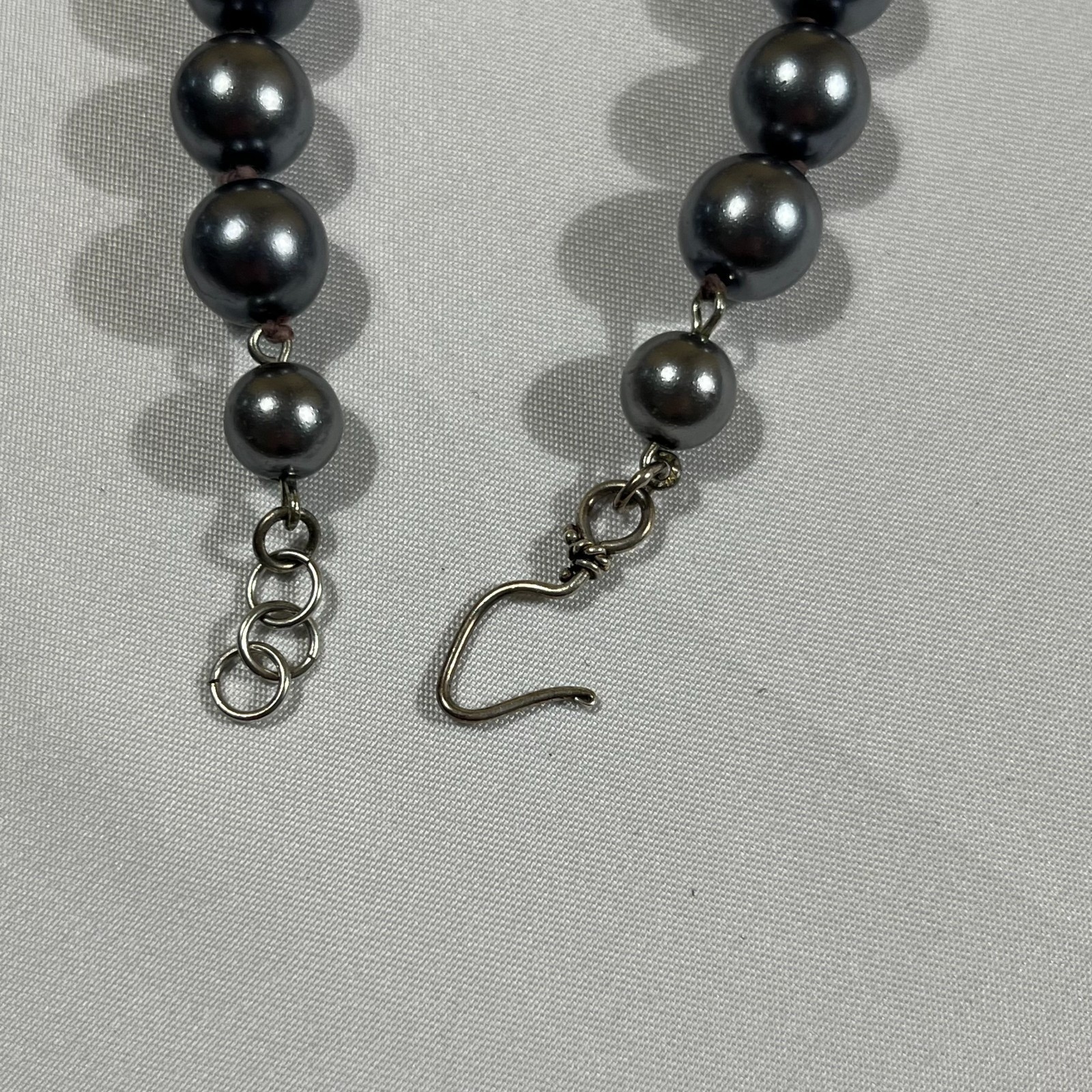 Dark Gray Pearl Strand Necklace and Bracelet Set Classic Elegant Goth Boho