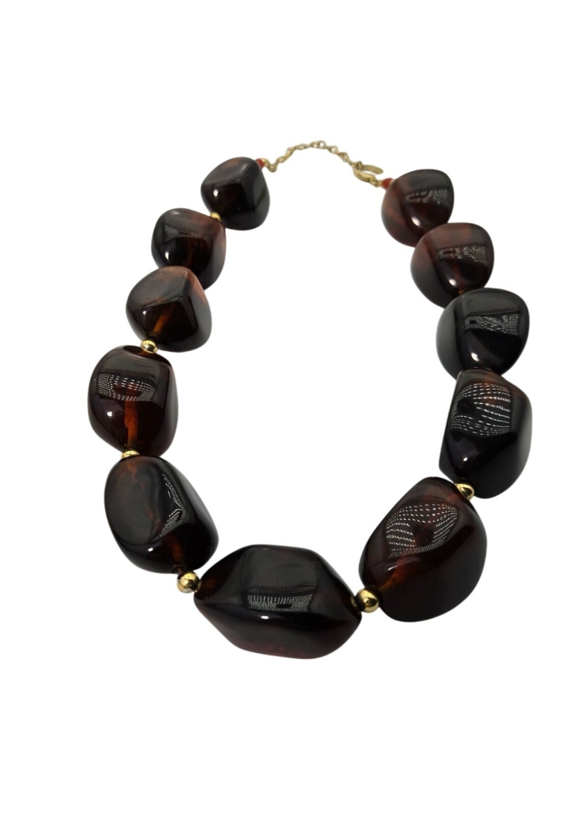 VTG Robert Rose Signed Chunky Faux Amber Bead Necklace Old Money