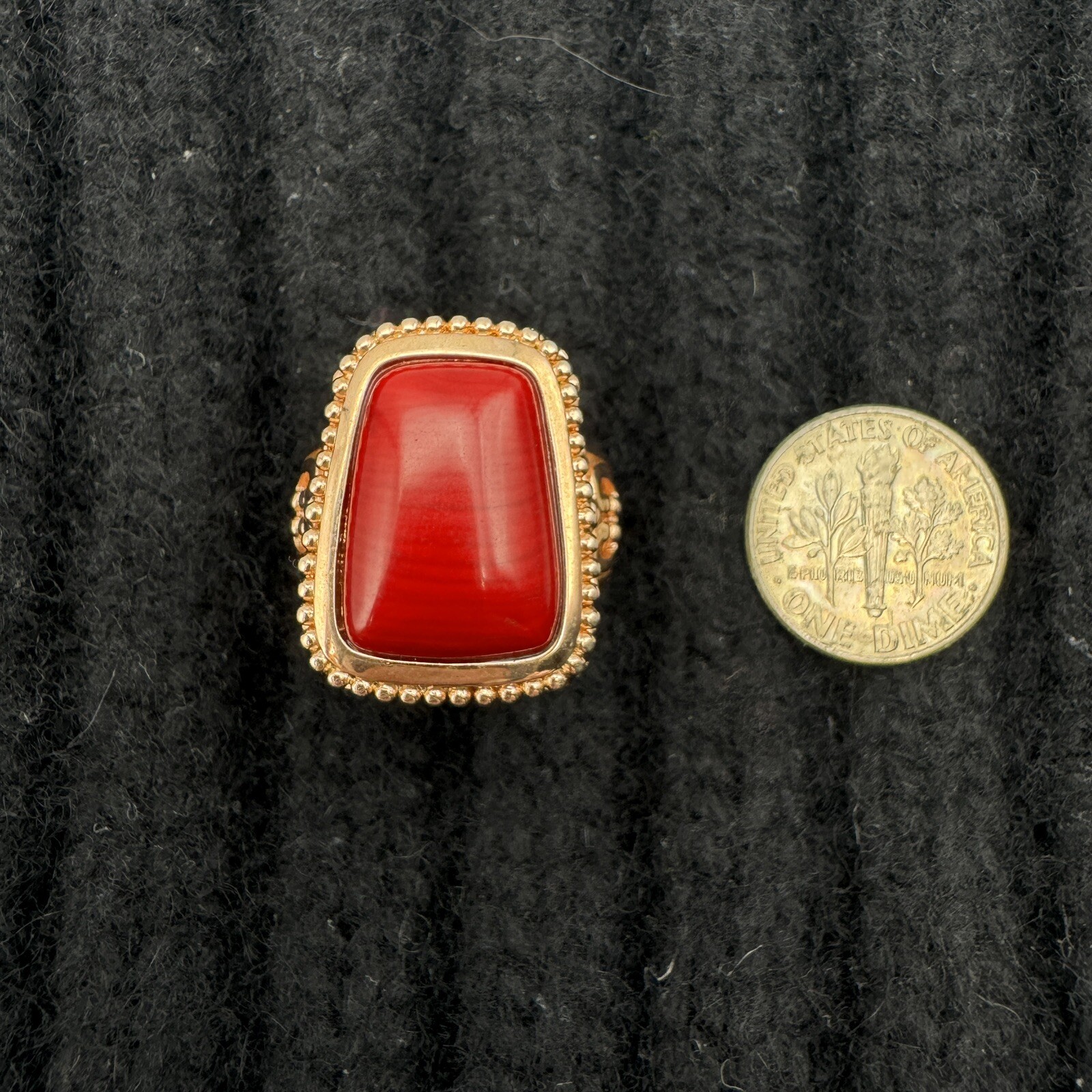 Vintage Red Bamboo Coral Ring Sterling Rose Gold Plate Size 6 JZ BBJ China