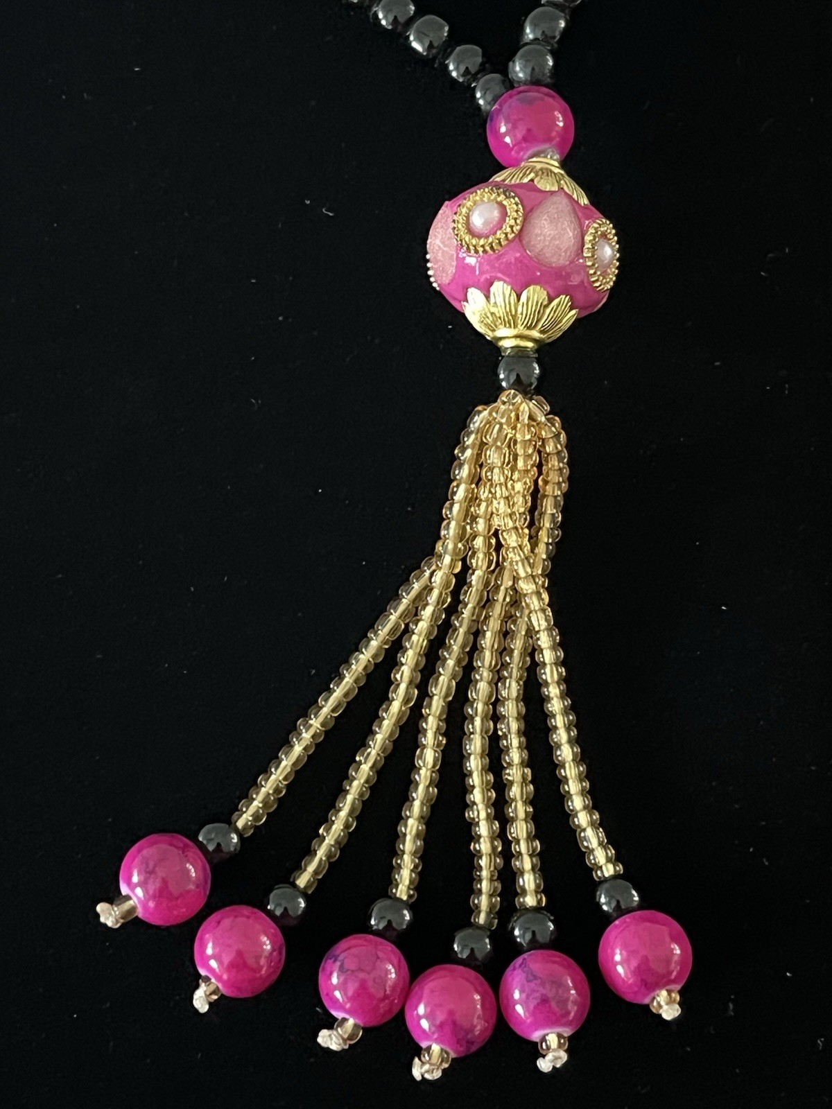 Vintage Long Handmade Glass Beaded Statement Necklace