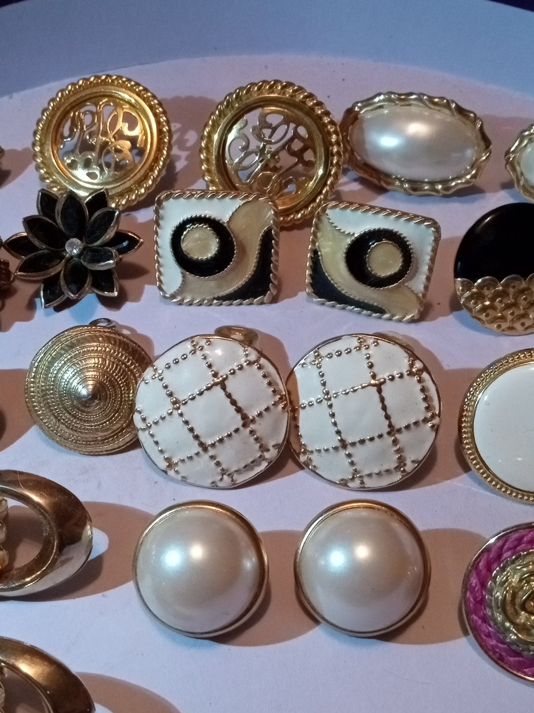 Vintage Big Chunky Gold Tone Statement Earrings Lot Clip On Enamel Rhinestone EC