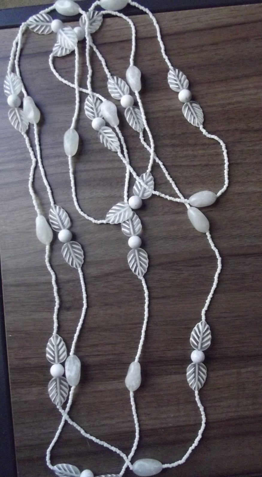 Trio of 3 Pretty Vintage Necklaces-White Leaves & Beads & Purple Green & White
