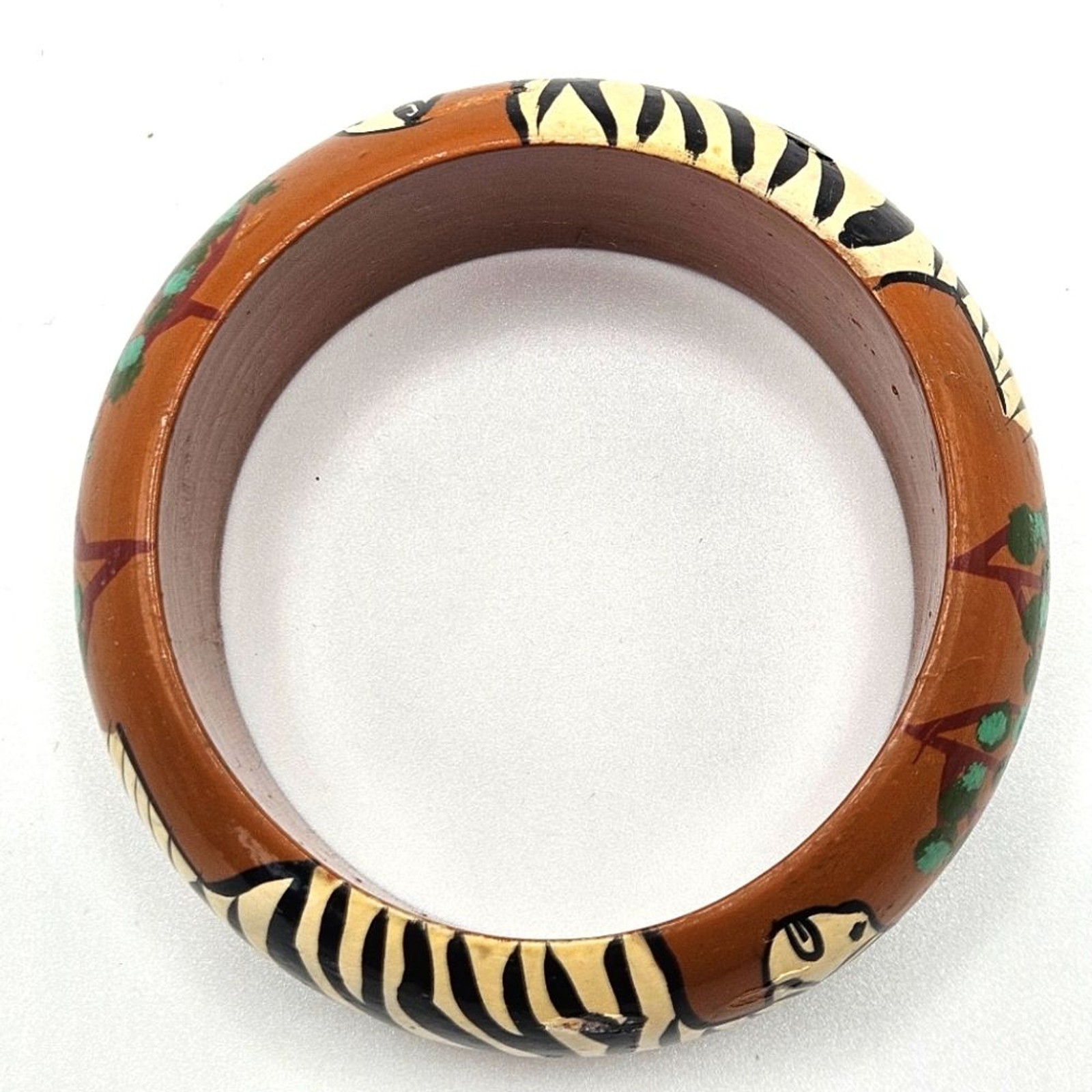VINTAGE Hand-Painted Safari Zebra Wooden Wood Bangle Bracelet