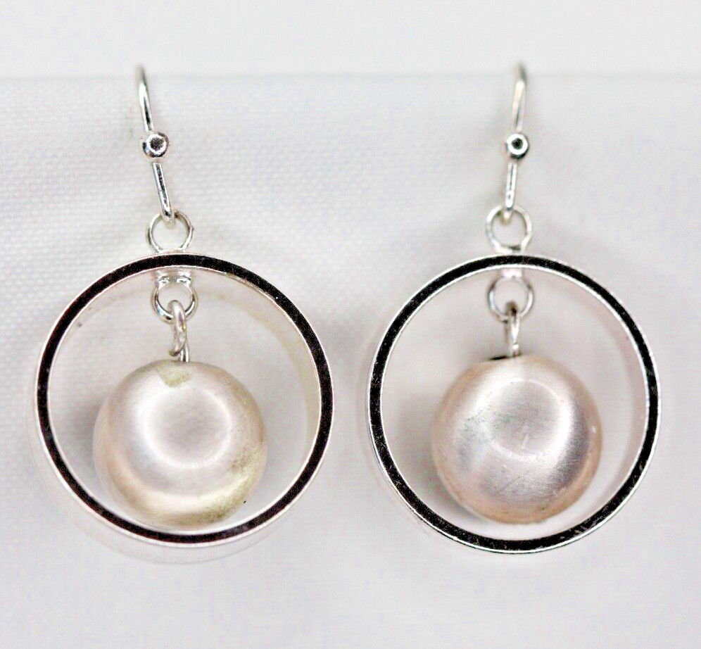 Silver Tone Floating Faux Pearl Bead Dangle Drop Hoop Earrings