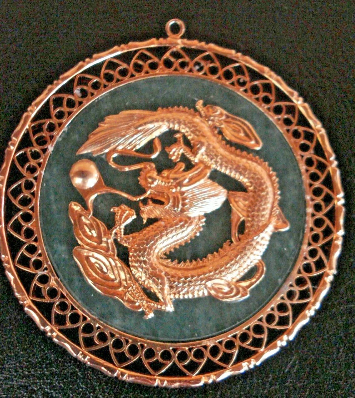 RARE Beautiful Vtg. Chinese Gold-Pl Jade & Gemstone Bird Pendant