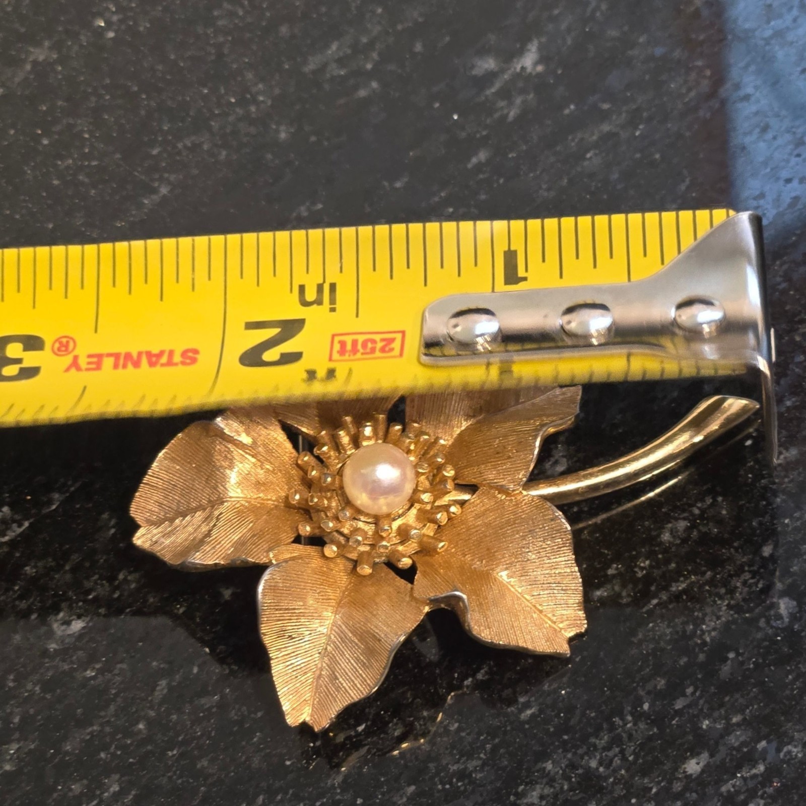 Vintage MARCEL BOUCHER Brooch with Pearl Gold Tone Flower 1960s Jewelry signed
