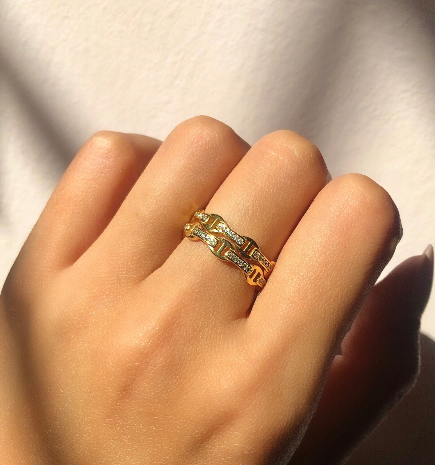 Dainty Anchor Mariner Link Chain Ring 18K Gold Filled Sterling Silver | Size10