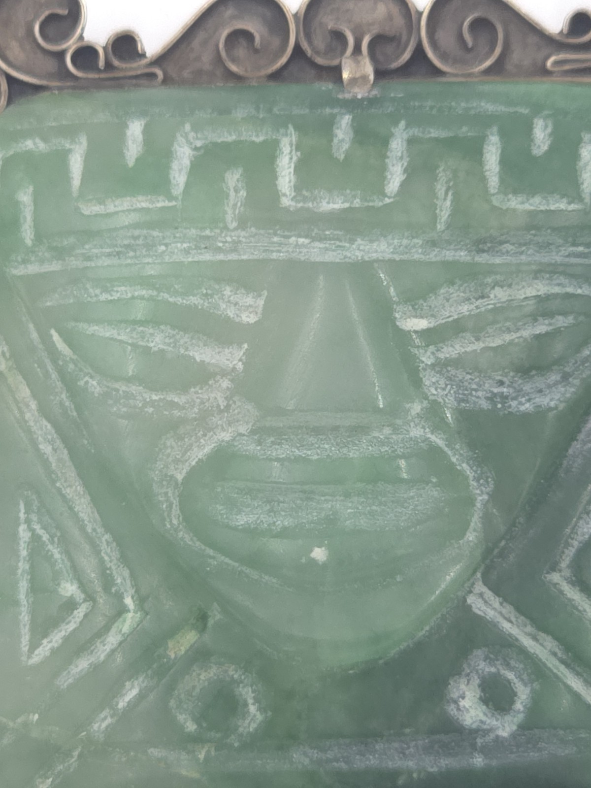 Vintage Taxco 980 Sterling Silver Carved Jadeite Aztec Warrior Brooch