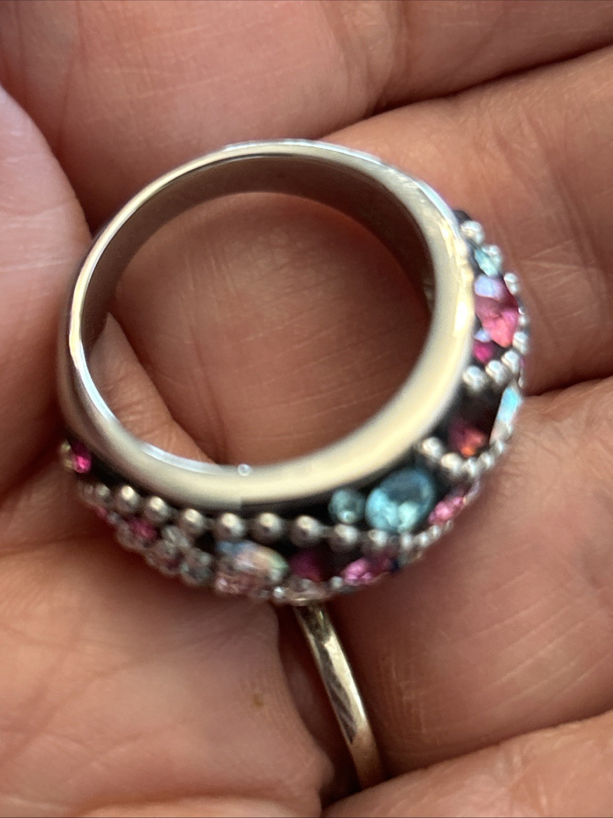 Vintage INox 316L Stainless With Multicolor Faceted “Crystals,Gems, Or ?” Ring