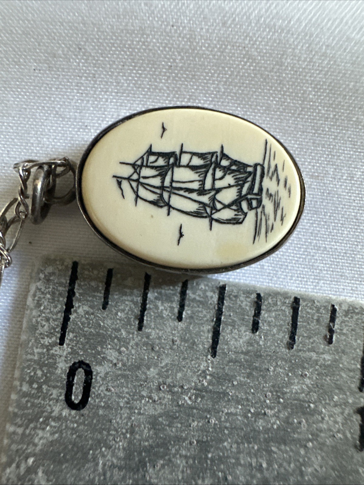 vintage Sterling Silver clipper ship pendant With Silver Tone Necklace 22”