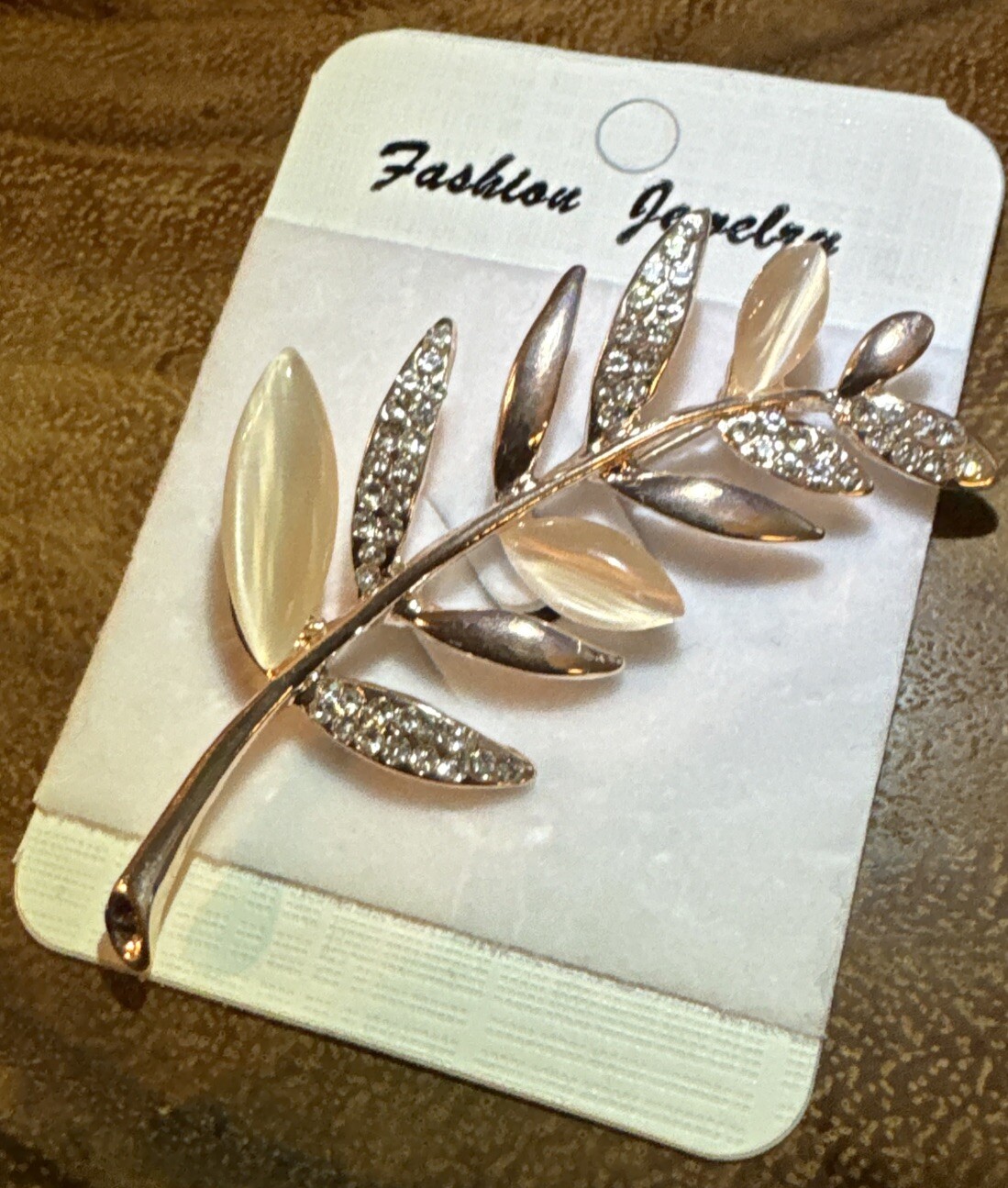 Rose Gold Tone 2.5” Brooch Crystal Accent Leaf BNWT Stunning Statement Piece