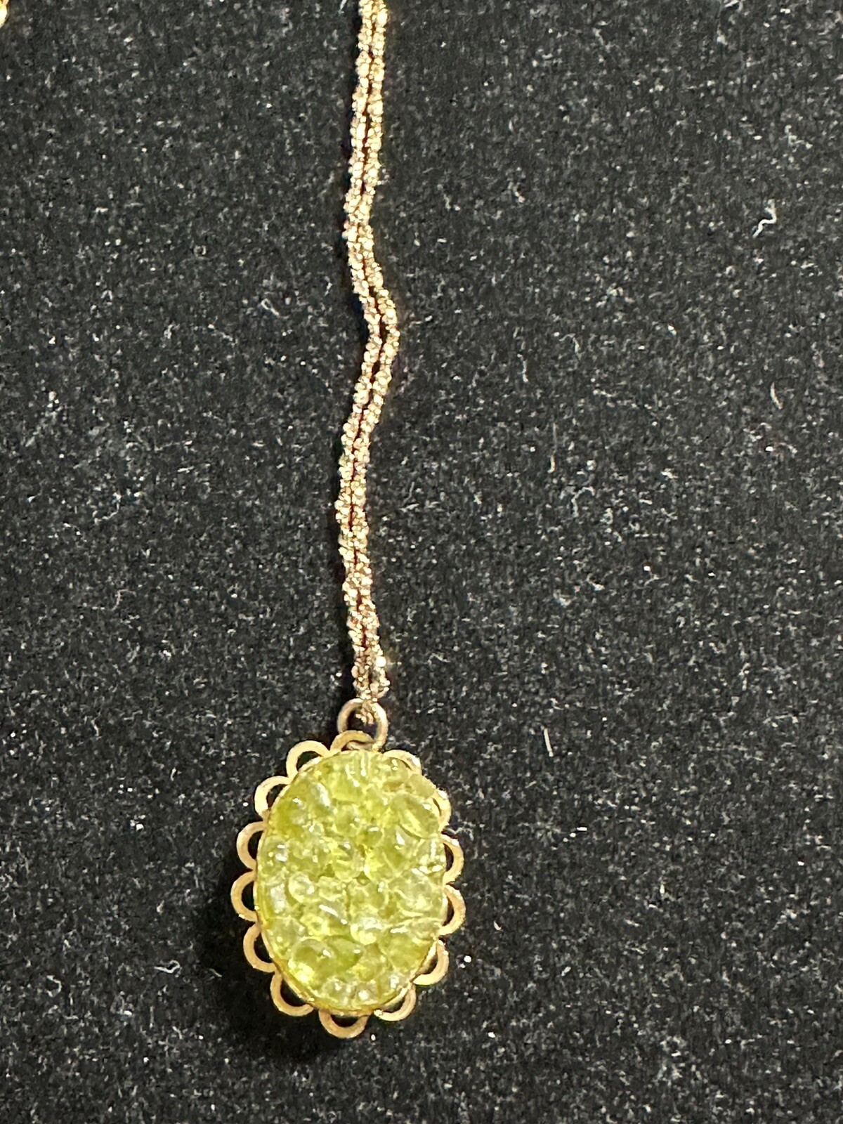 Vtg Peridot Geode 12k GF Yellow Gold Fill Pendant Necklace August Birthstone 18″