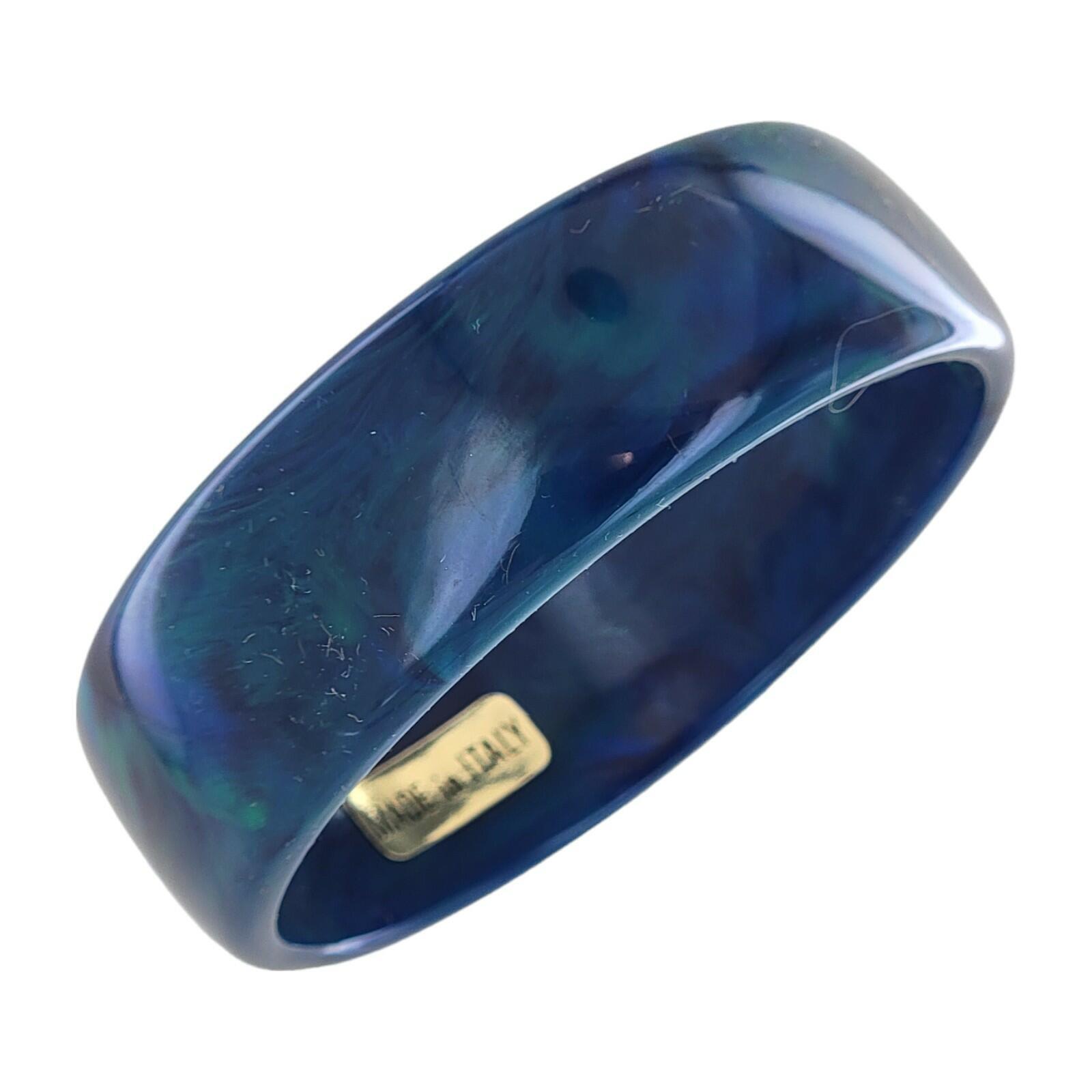 Peacock Blue Green Marbled Lucite Bangle Bracelet Made in Italy Women Large Size