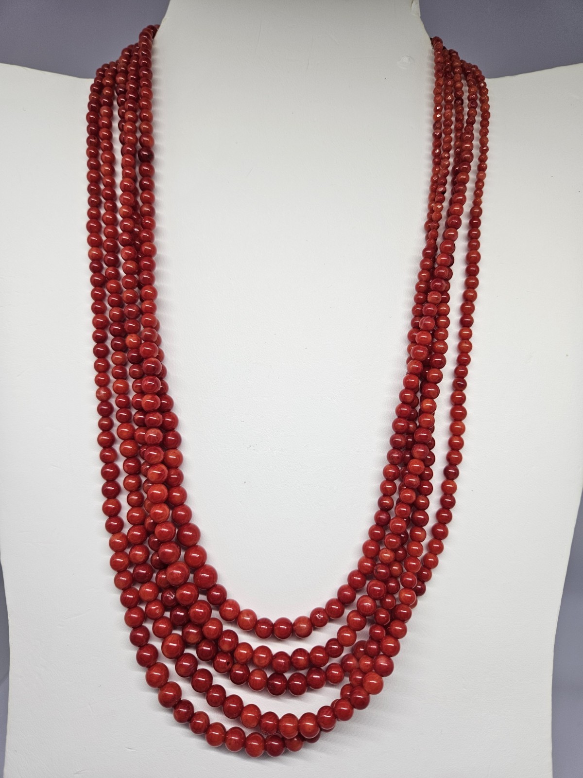 Jay King 5 Strand Red Coral Bead Necklace 925 Hook Clasp