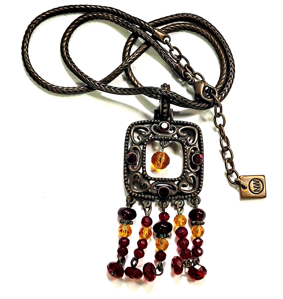 Vintage Antique Brass Pendant Necklace by NW Nate Waxman 15-17″ Very Good