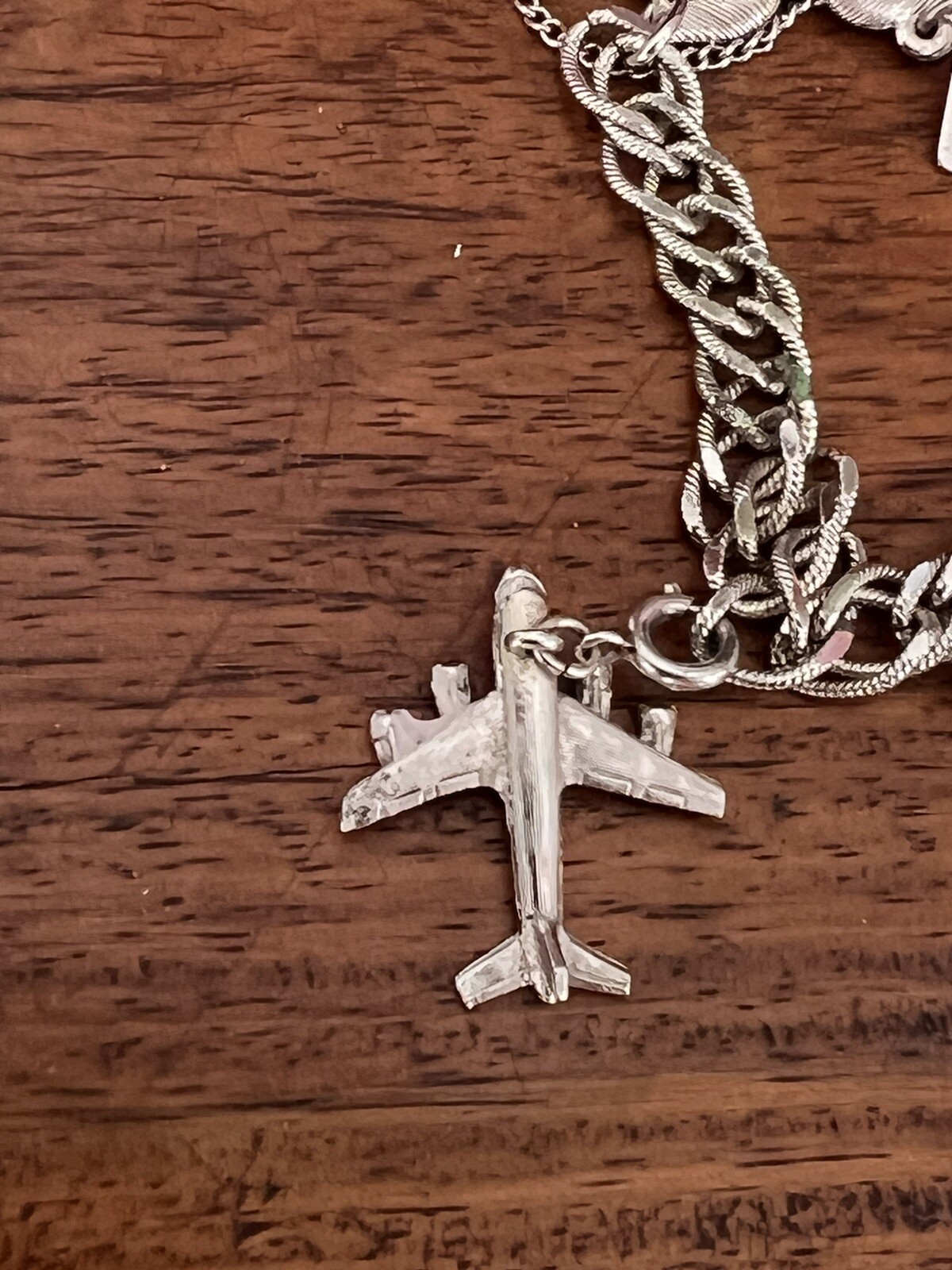 Vintage Silvertone Monet Starter Charm Bracelet Two Charms Airplane Fish 7″