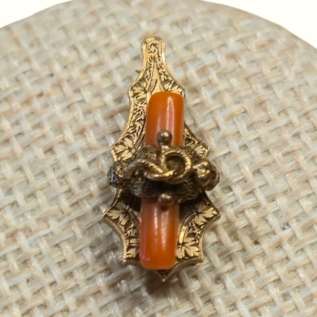 Antique Victorian 14K Gold Snake Brooch Coral Serpent Estate Jewelry mourning pi