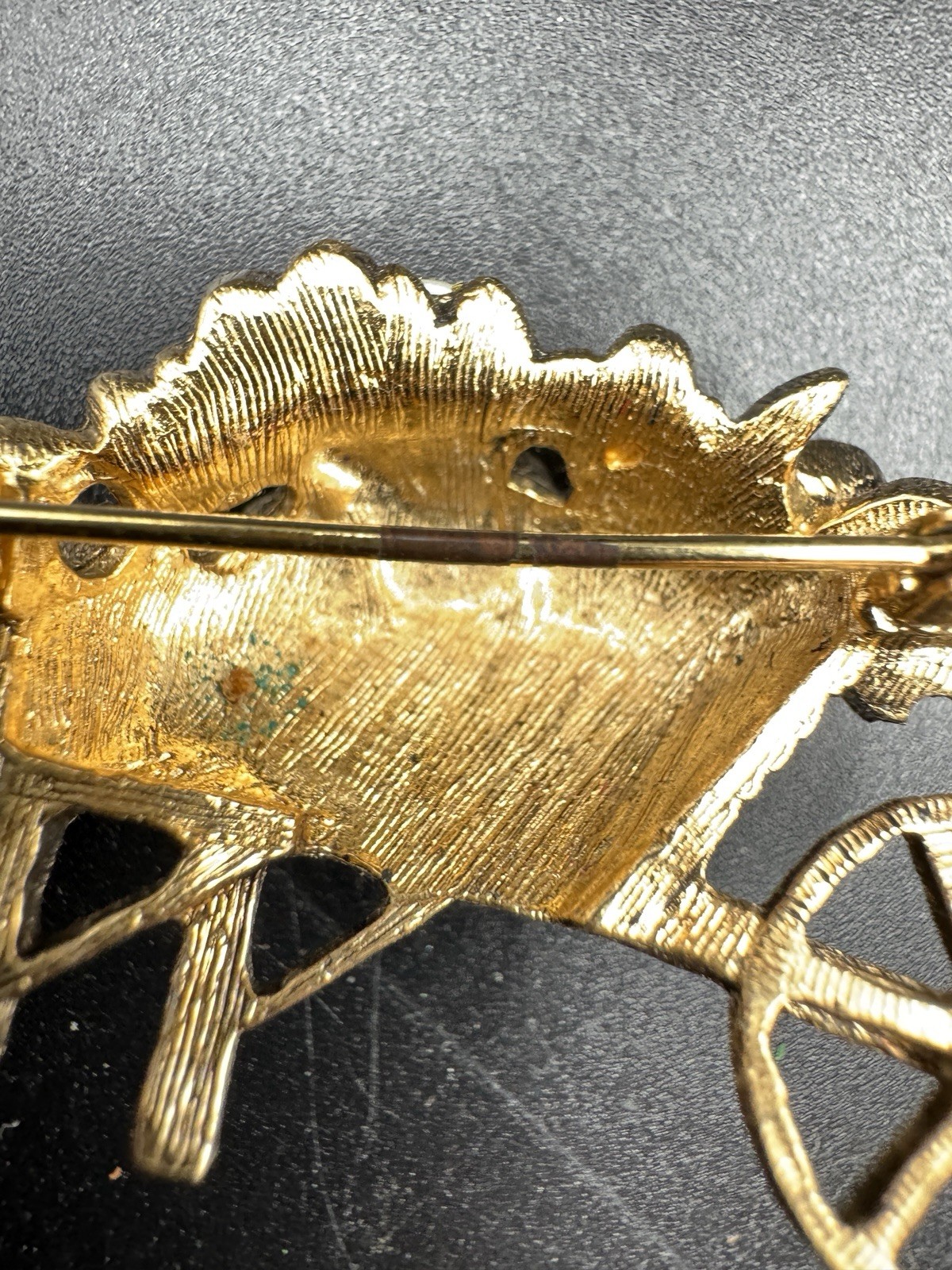Vintage Flower Cart Brooch Gold Tone Faux Pearl Wheelbarrow Pin Floral