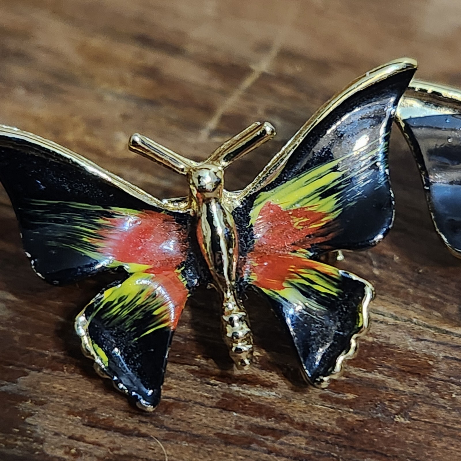 Lot of 2 Small Vintage Gold tone Multicolor Enamel Butterfly Brooch Pins