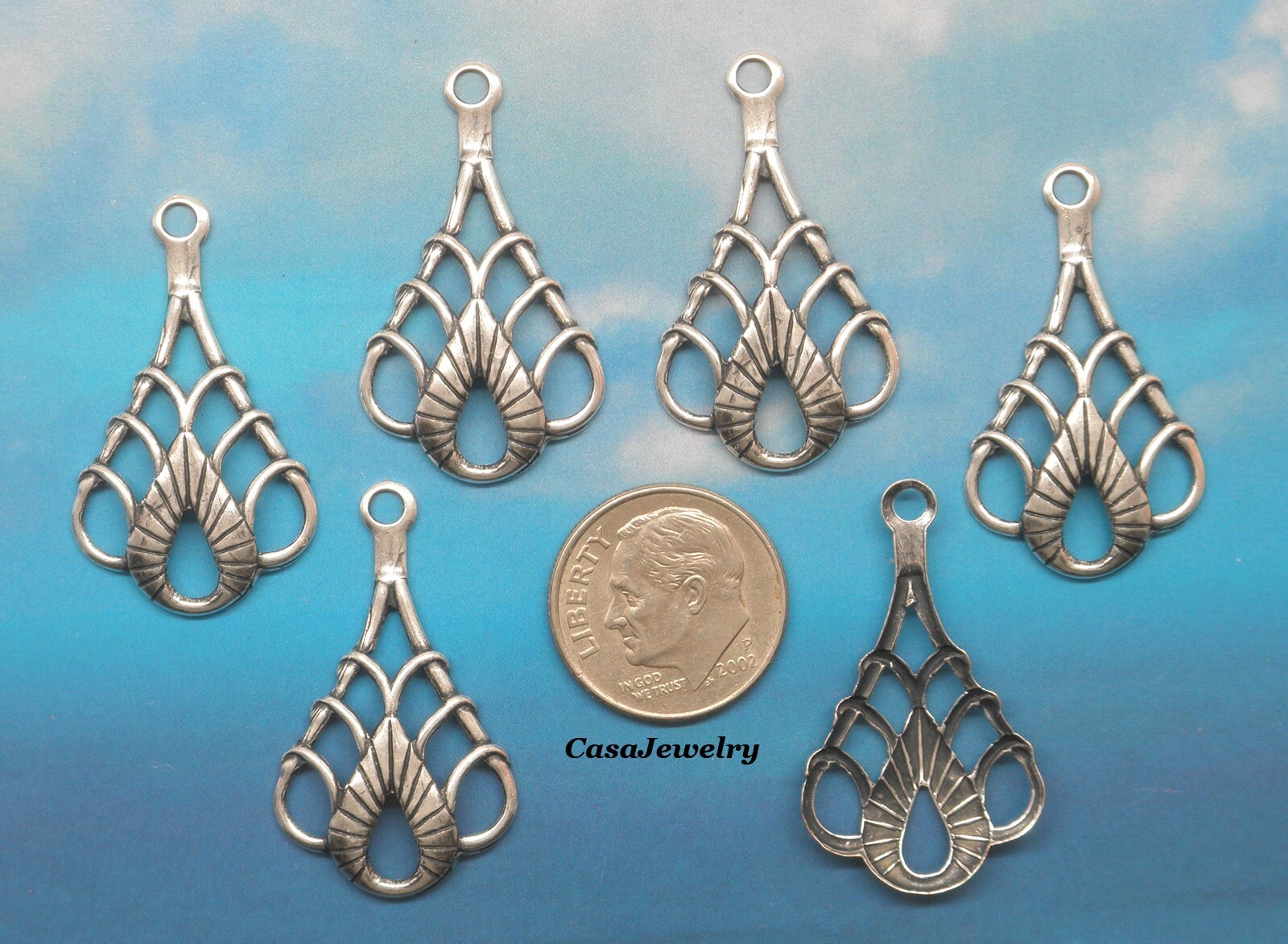 #3155 ANTIQUED STERLING SILVER PLATED CELTIC TEARDROP W/TOP HANG RING – 6 Pc Lot