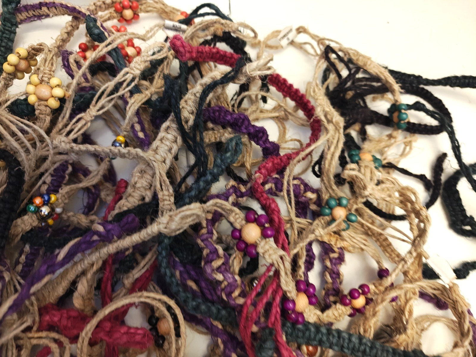 VINTAGE LOT OF HEMP BRACELETS, ANKLETS, NECKLACES; DARK & LIGHT; 1980’S NEW! #2