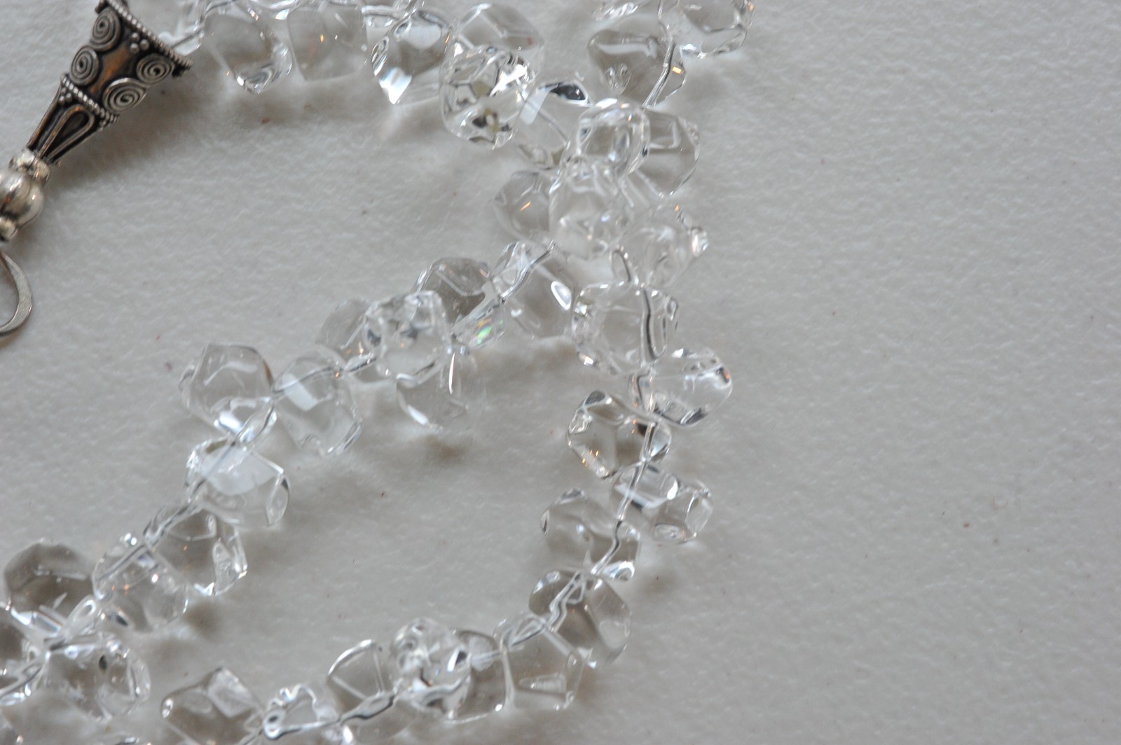 VTG clear rock quartz crystal tumbled polished sterling clasp necklace 258 Grams