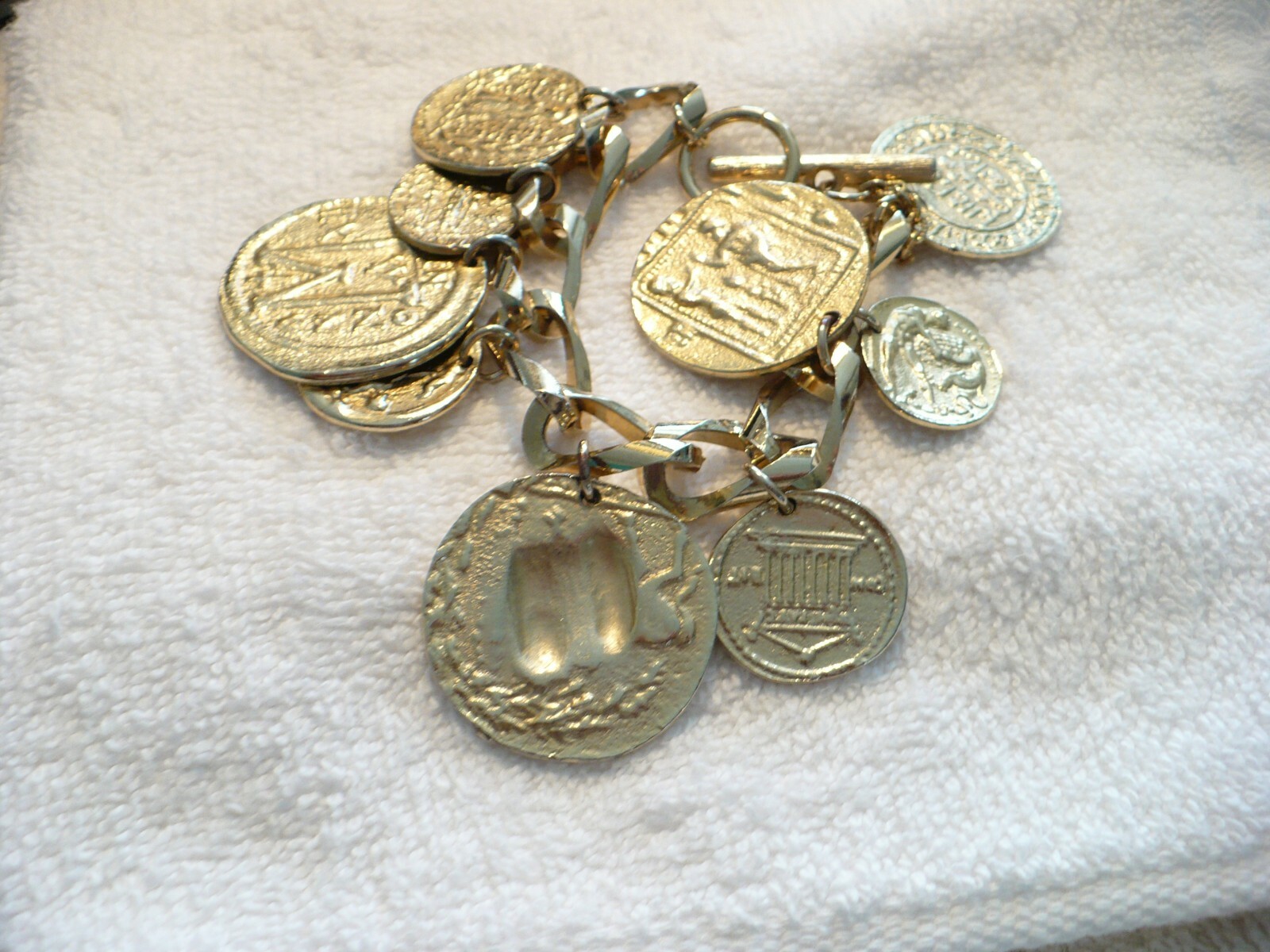 AAG- RUSSIAN GREEK OR SOUVENIR COINS BRACELET (GOLD-TONE) #605