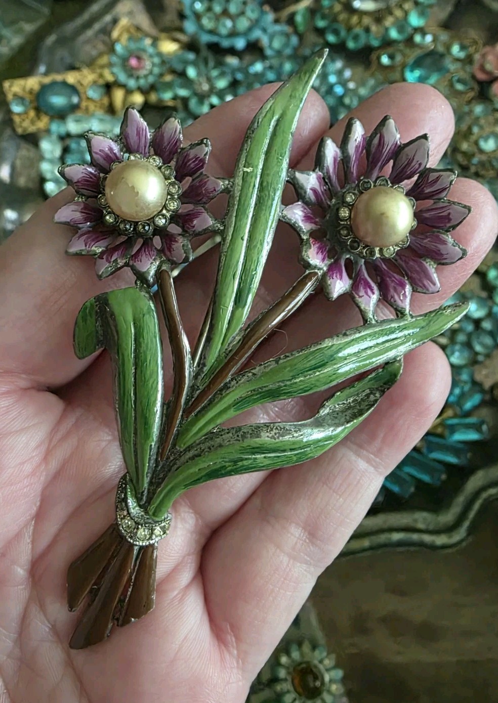Vintage Pot Metal Flower Brooch Unsigned Coro
